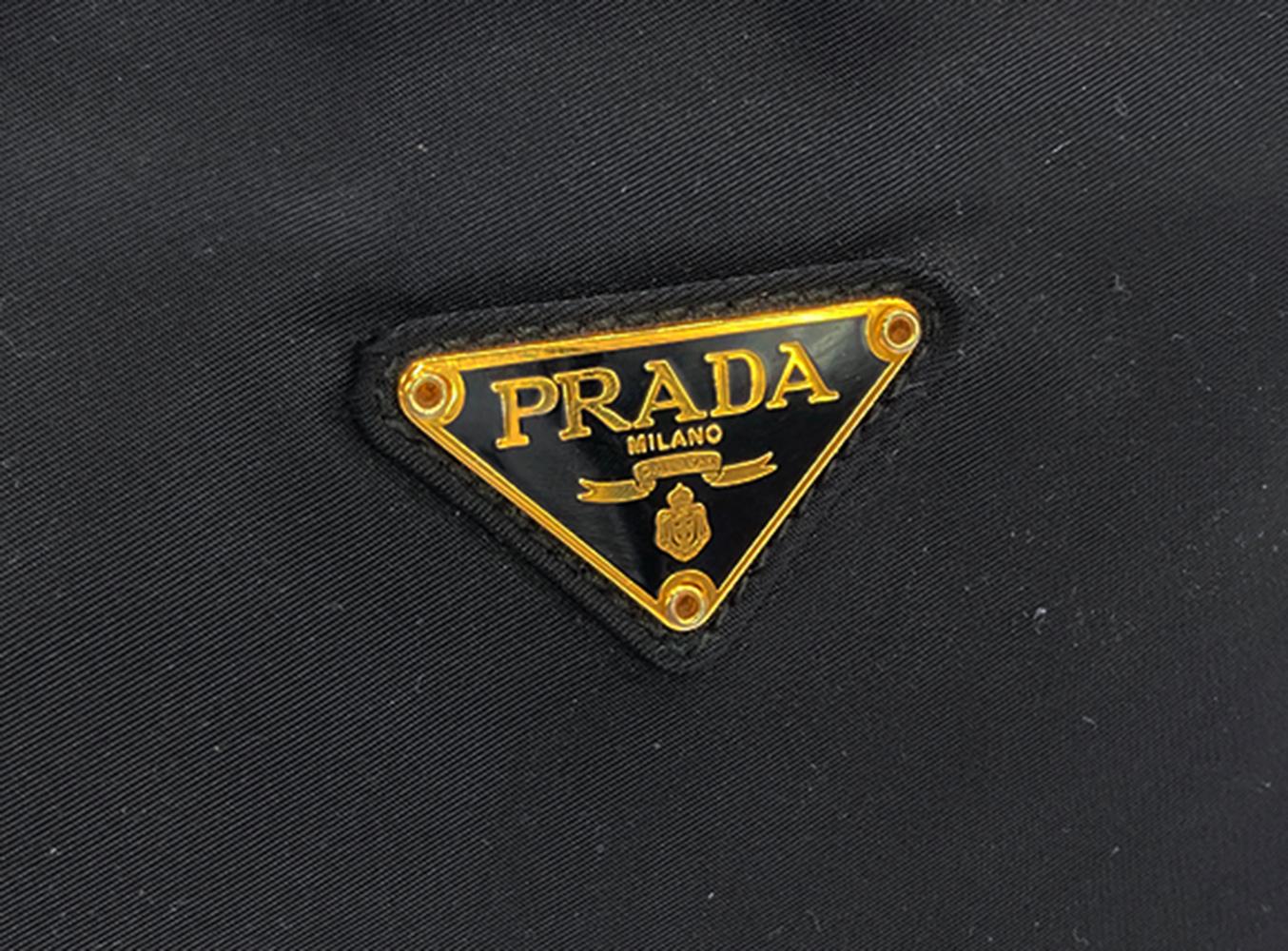 Vintage Prada Black Tessuto Nylon Gold Handle Bag In Good Condition In Philadelphia, PA