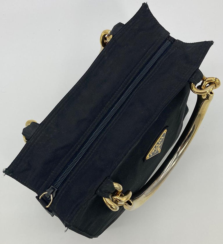 Vintage Prada Black Tessuto Nylon Gold Handle Bag For Sale at