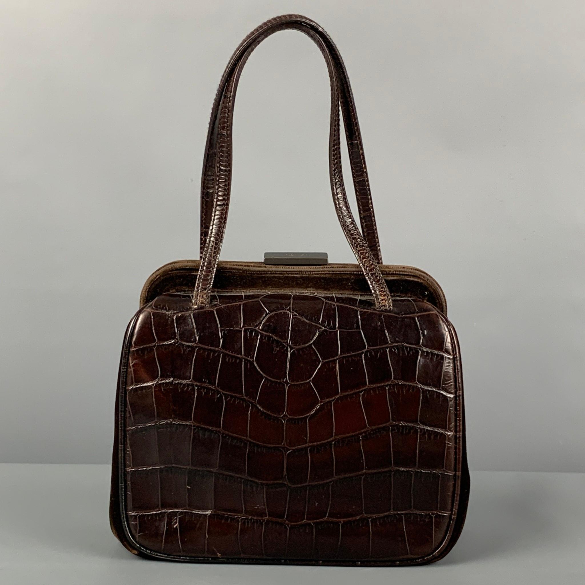 Vintage PRADA Brown Alligator Embossed Leather Velvet Mini Handbag In Good Condition In San Francisco, CA