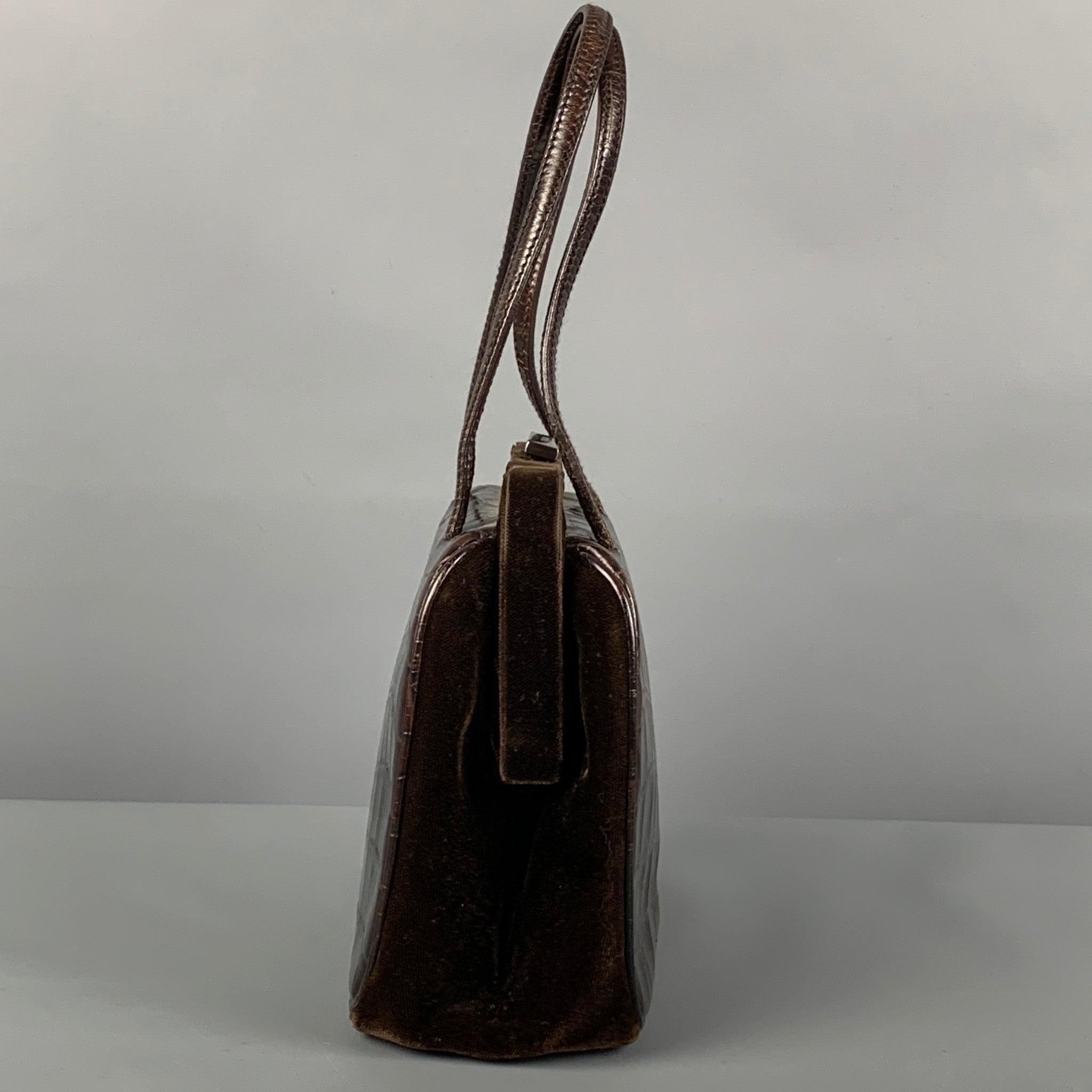 Women's Vintage PRADA Brown Alligator Embossed Leather Velvet Mini Handbag