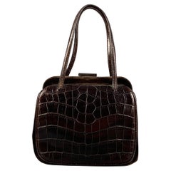 Vintage PRADA Brown Alligator Embossed Leather Velvet Mini Handbag