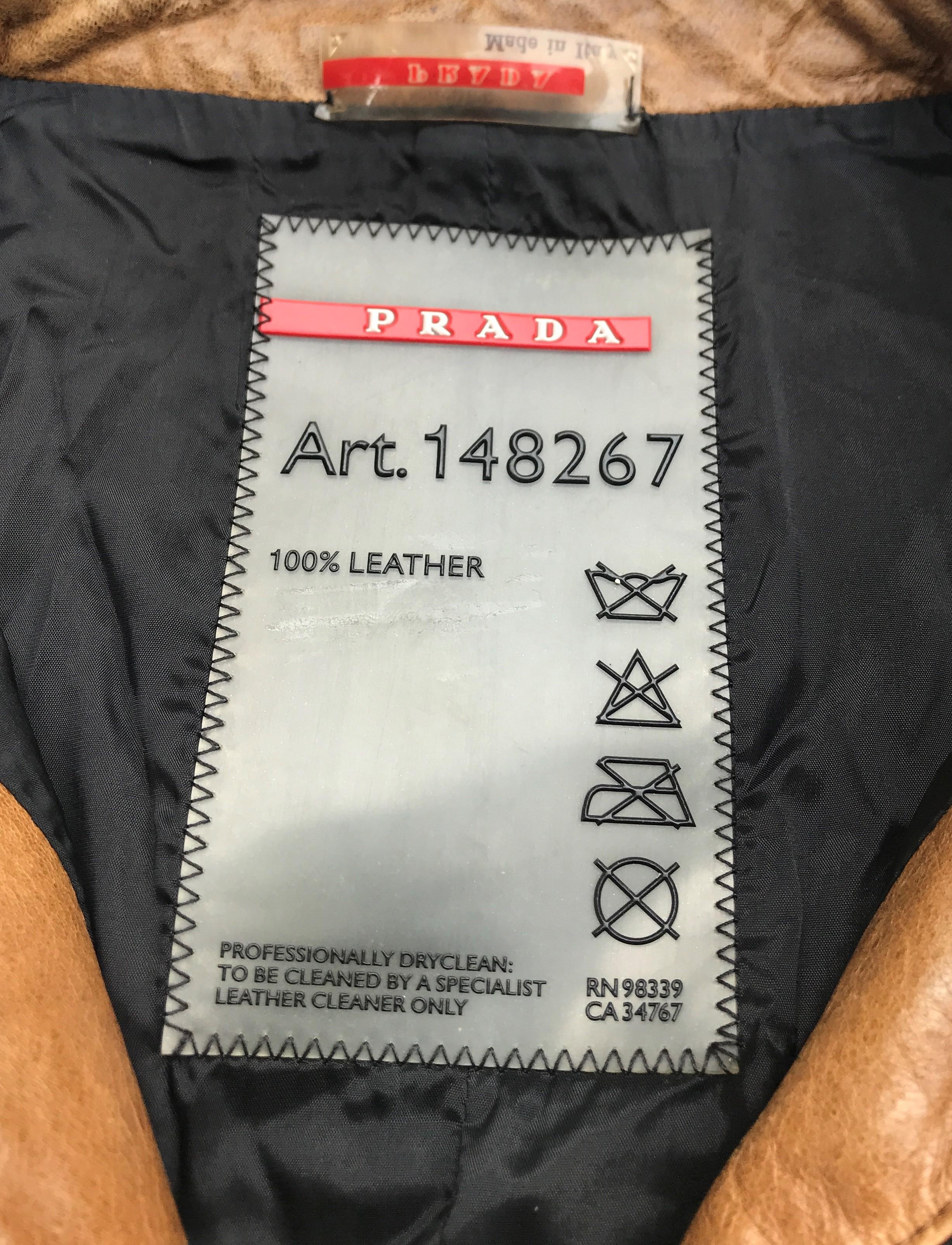 Women's or Men's Vintage Prada Brown Cropped Leather Jacket, 1990's 