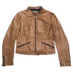 Vintage Prada Brown Cropped Leather Jacket, 1990's 
