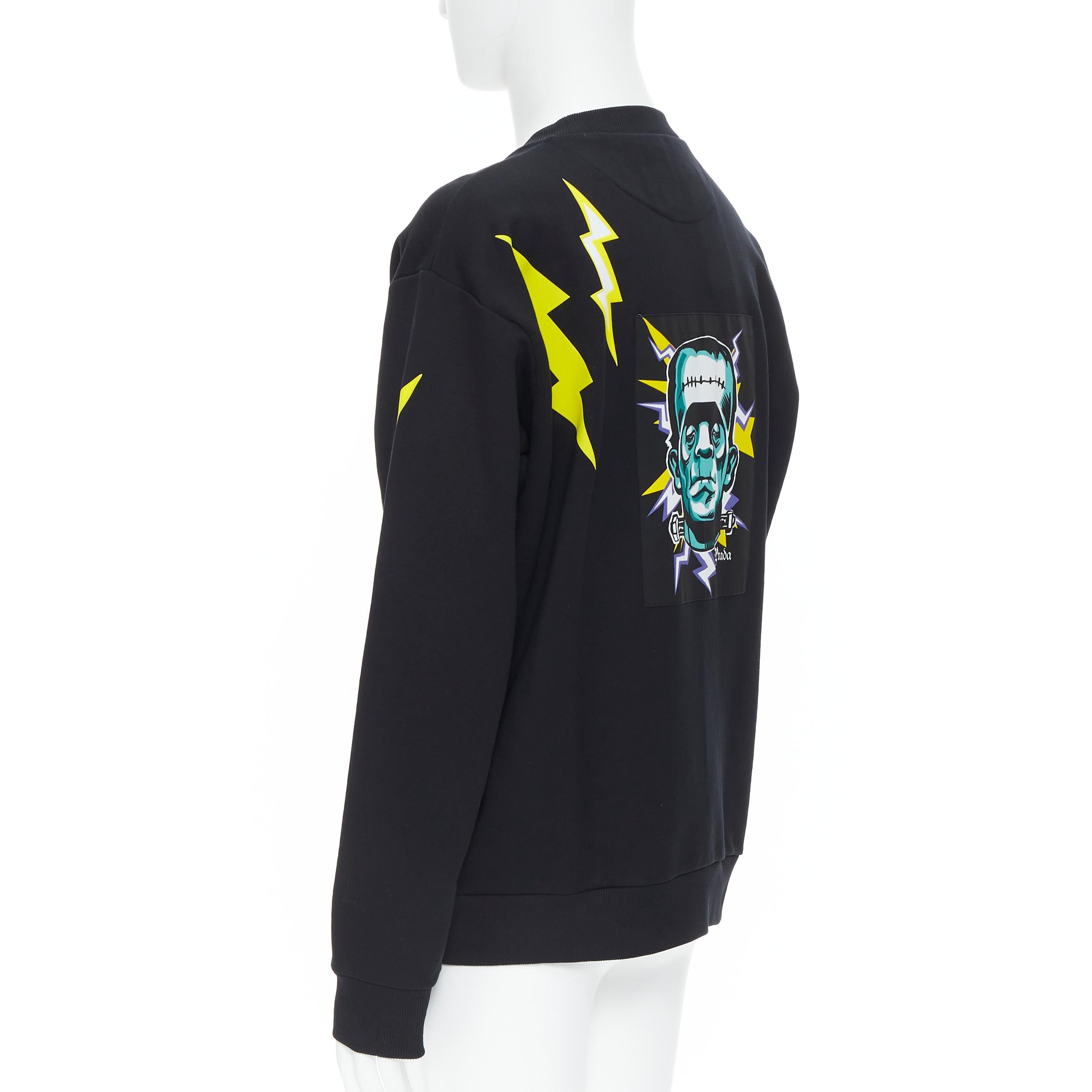 Black vintage PRADA Frankenstein Lightning bolt patch crew neck pullover sweater XL