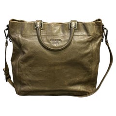 Vintage Prada Glace Calf Leather Olive Shopping Tote