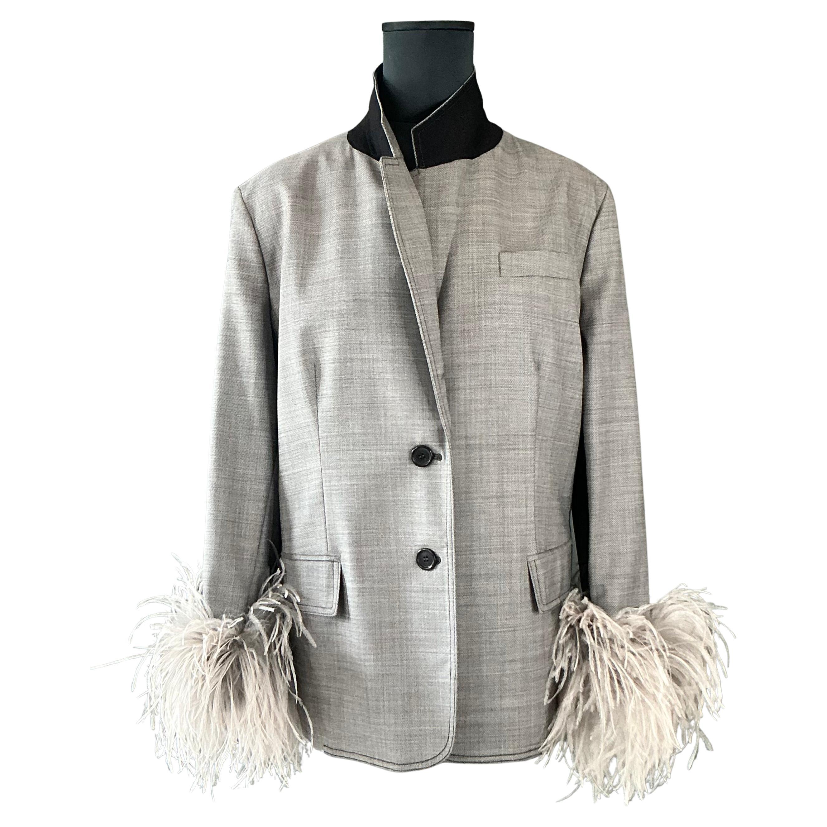 Vintage Prada Fil-A-Fil Feather Cuff Blazer For Sale