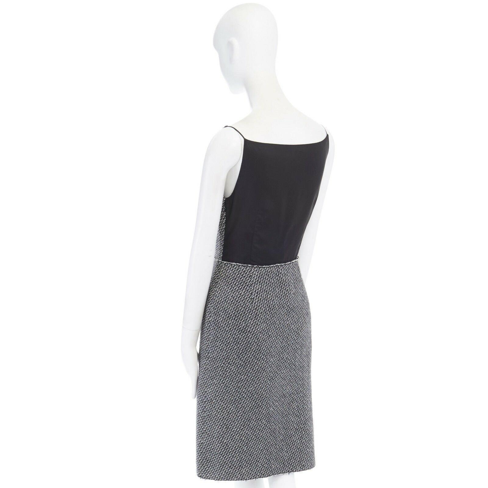 Women's vintage PRADA grey mohair wool tweed raw edge bead embellished dress IT42 M
