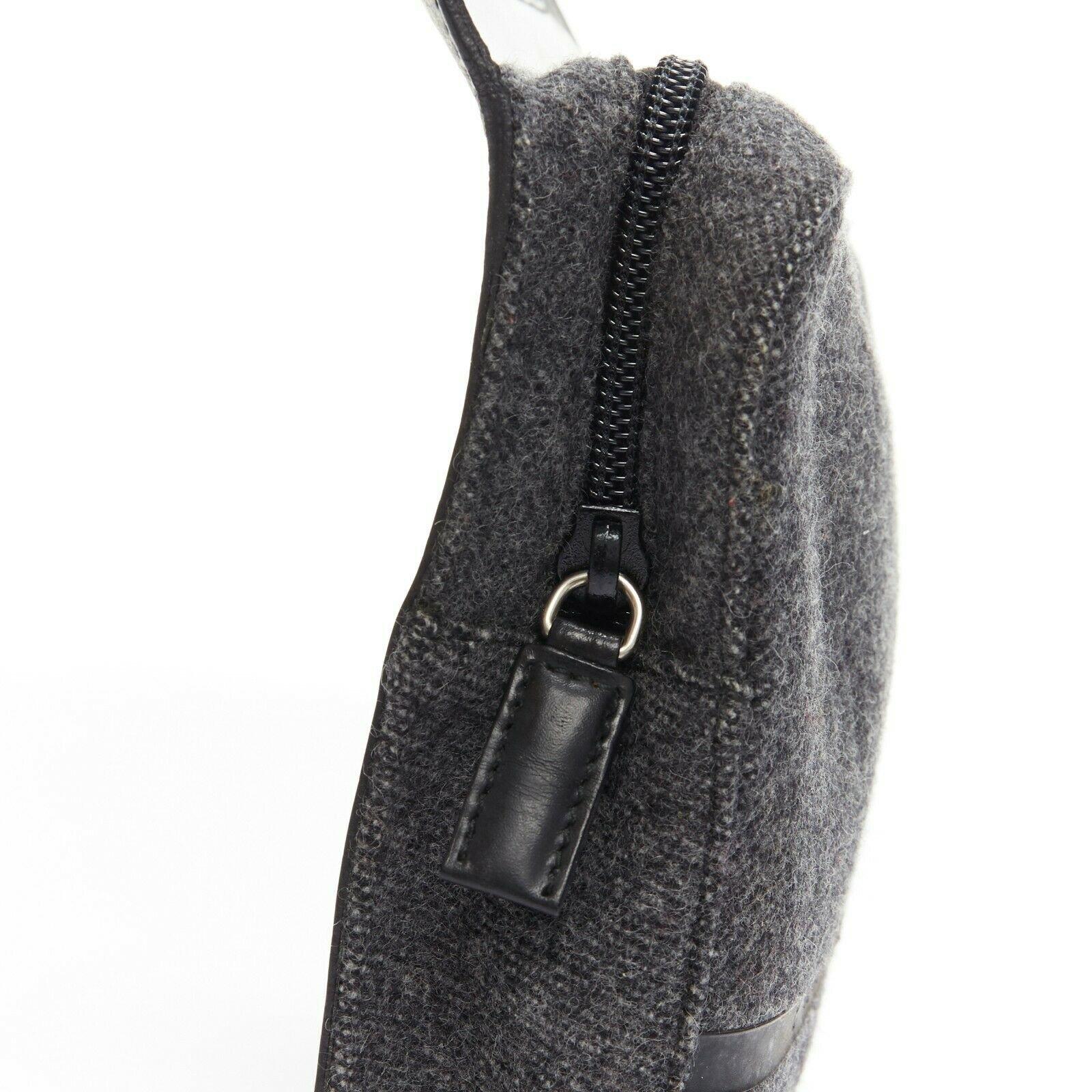 Men's vintage PRADA grey wool leather zipper strap crossbody shoulder square bag
