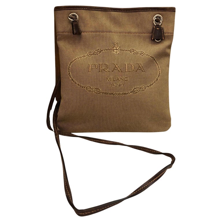 Prada Logo Jacquard Bauletto Bag Brown Cloth ref.791692 - Joli Closet
