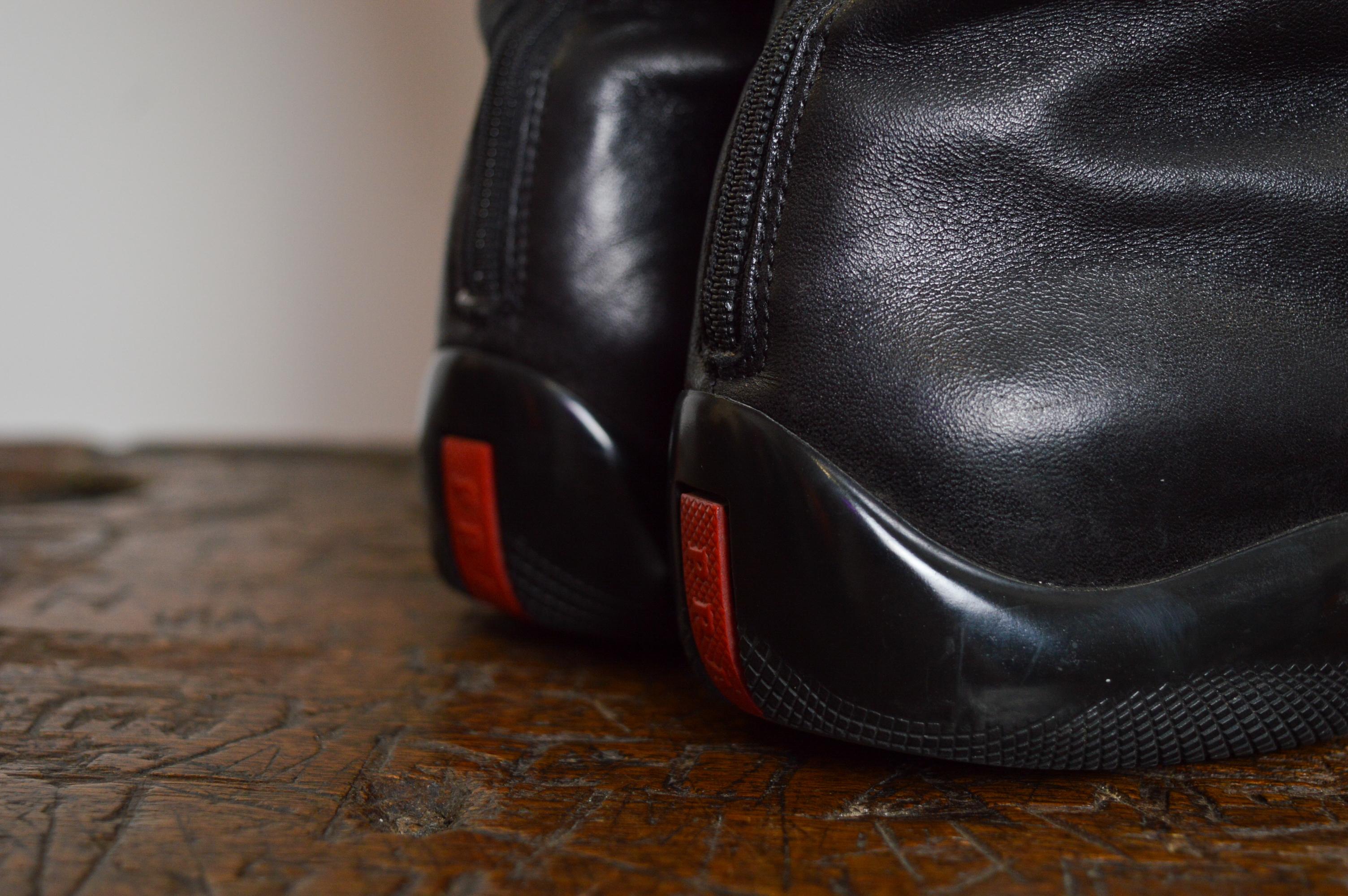 Vintage PRADA Knee High Black Leather 2000s Technical Y2K Vintage PRADA Knee High Black Leather 2000s Technical Y2K