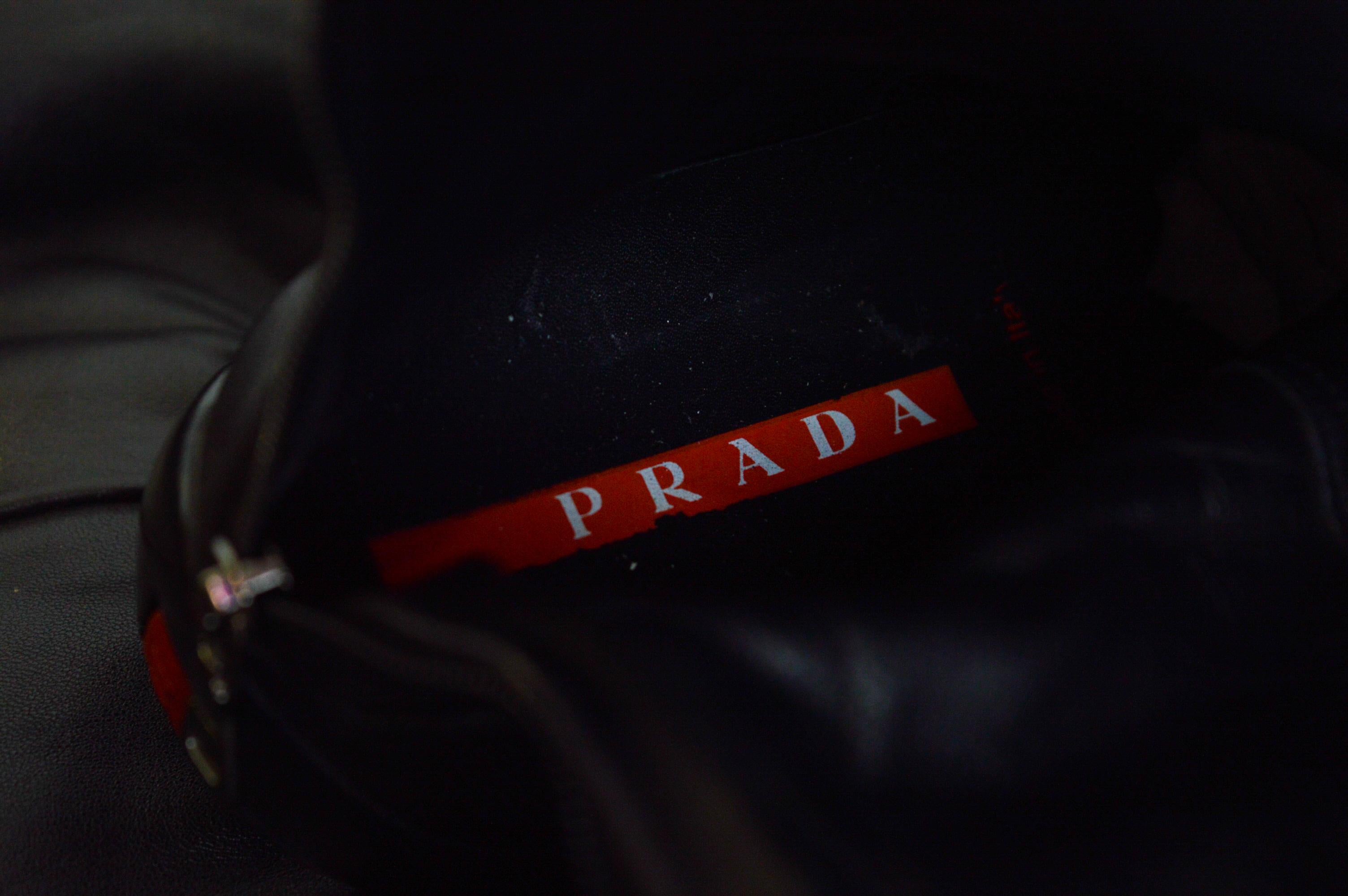 Vintage PRADA Knee High Black Leather 2000s Technical Y2K flat boots For Sale 10