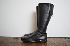 Vintage PRADA Knee High Black Leather 2000s Technical Y2K flat boots