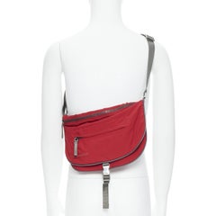 vintage PRADA Linea Rossa red nylon double zip buckle saddle crossbody bag