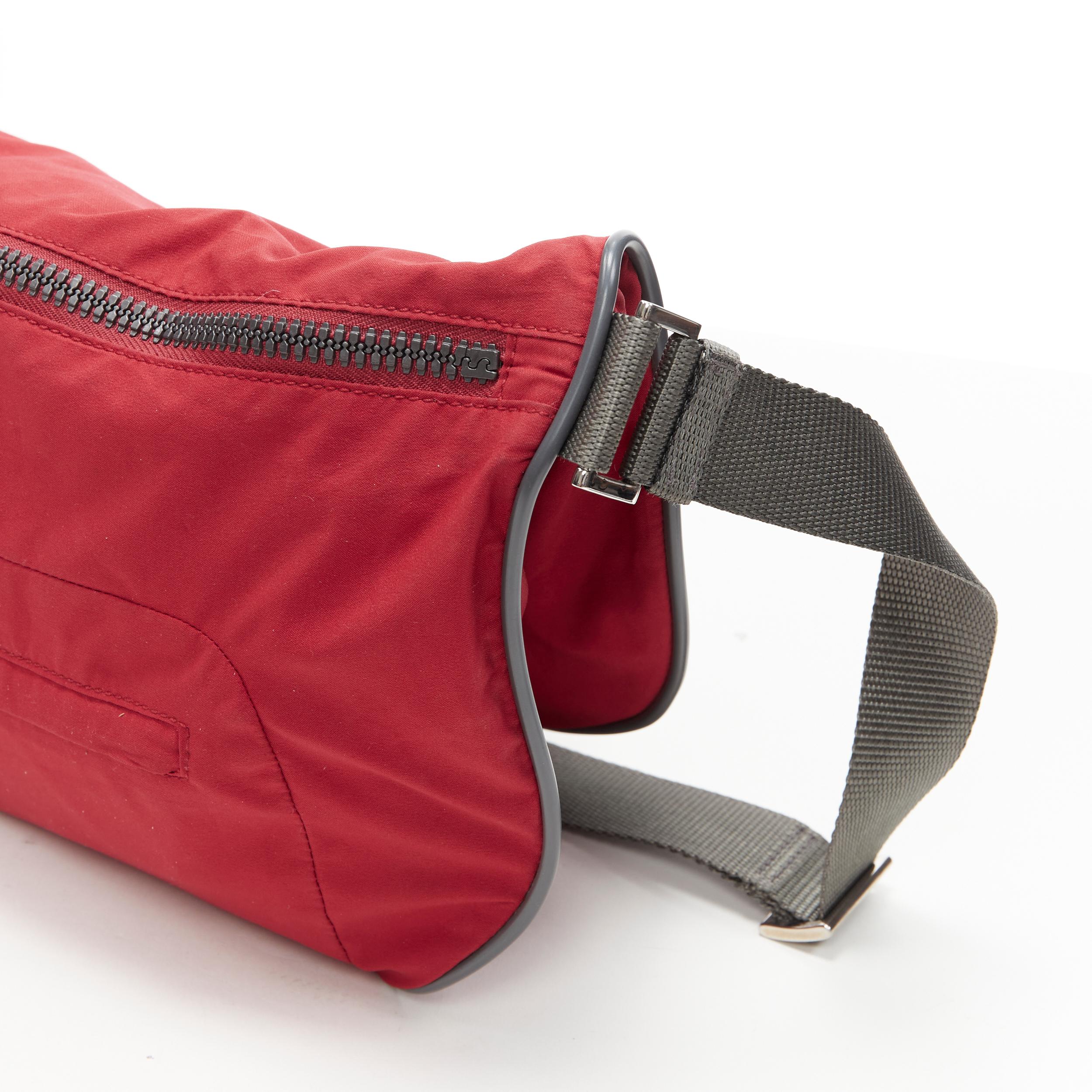 Red vintage PRADA Linea Rossa red nylon double zip buckle saddle crossbody bag