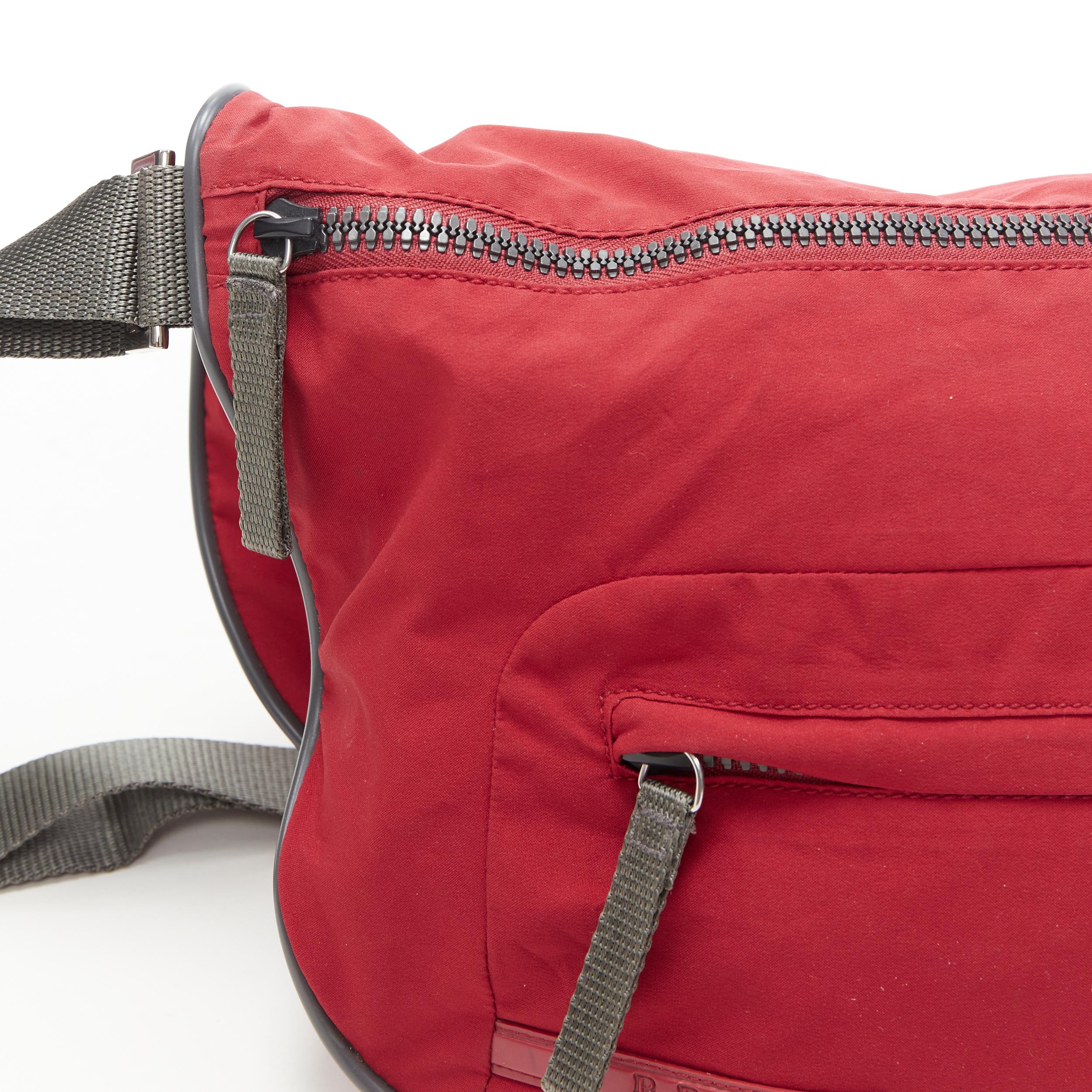 Men's vintage PRADA Linea Rossa red nylon double zip buckle saddle crossbody bag