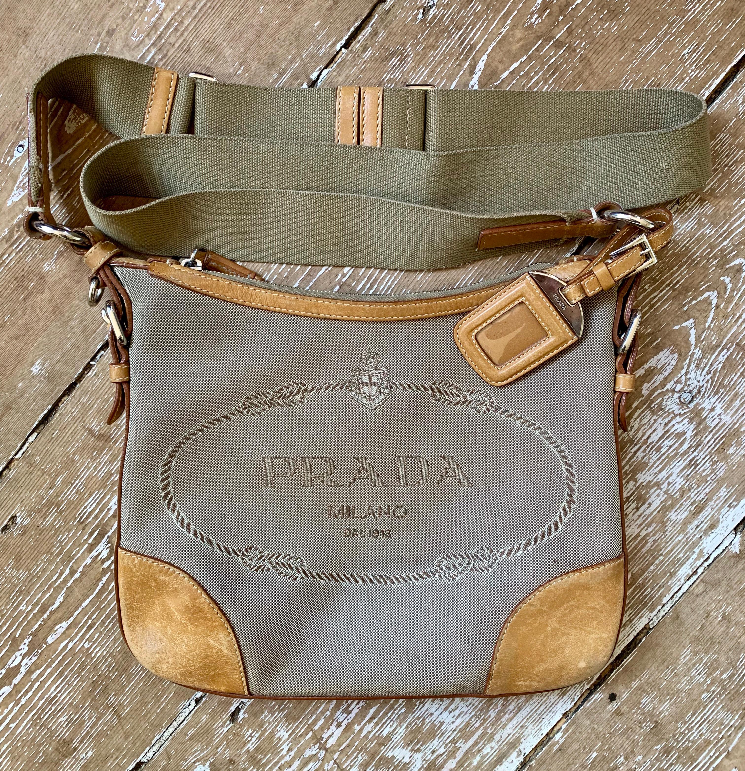 Italian Vintage Prada Milano Canapa Jacquard Crossbody Shoulder Bag For Sale