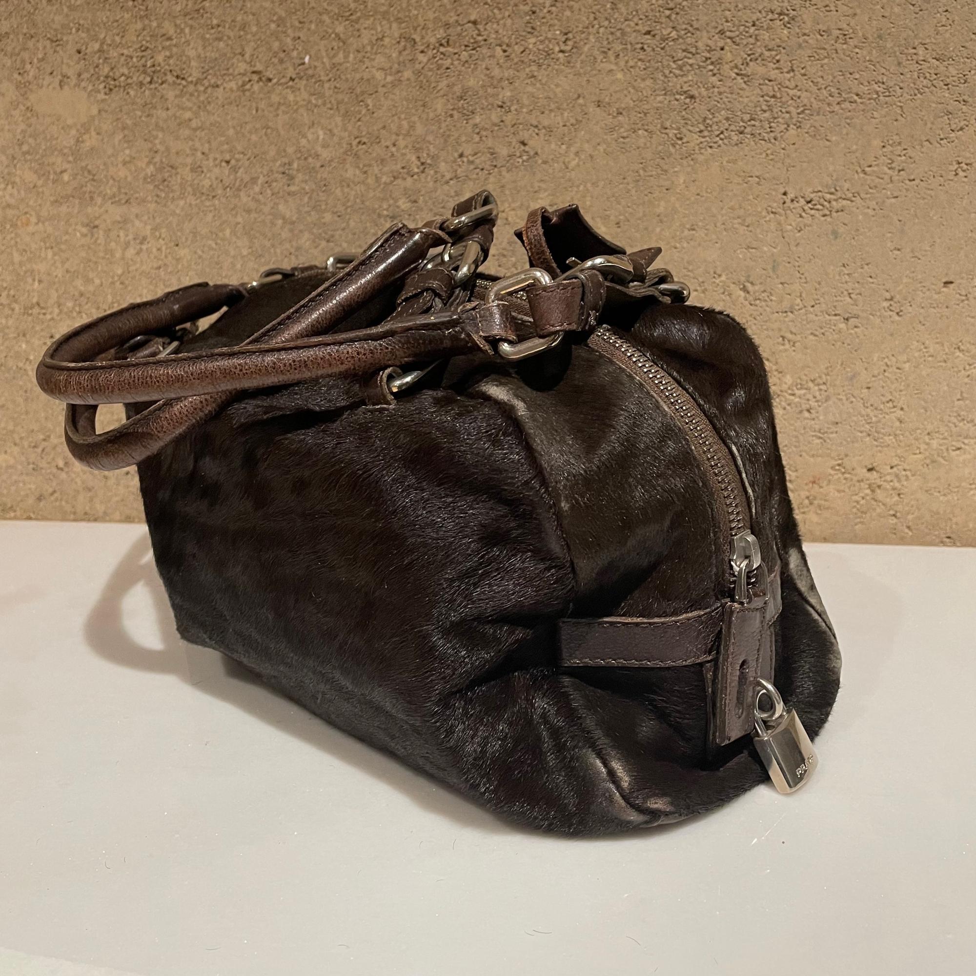 Italian Vintage Prada Milano Leather Satchel Shoulder Handbag Lock & Key Embossed Logo