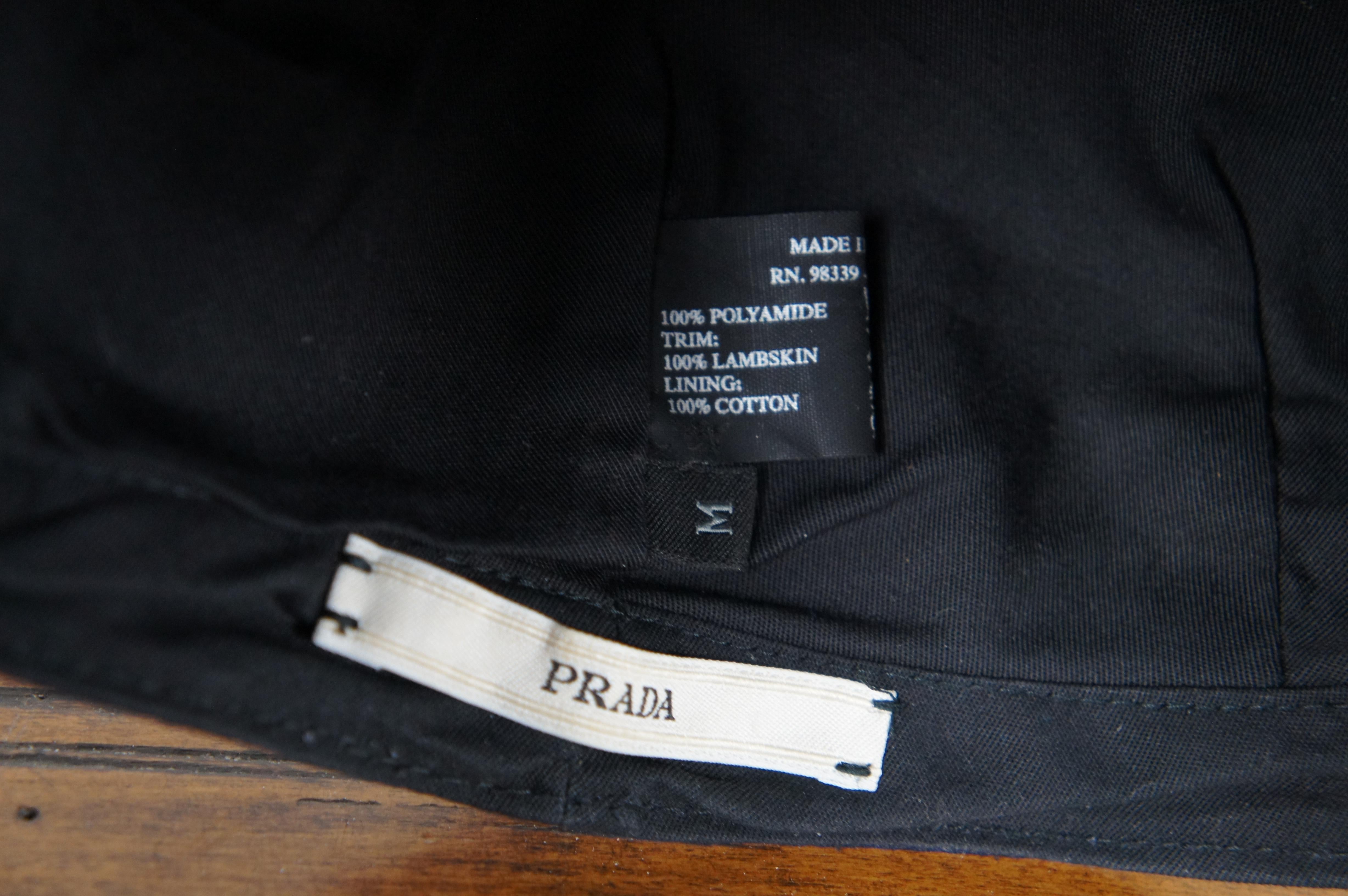 Vintage Prada Navy Blue Polymide Nylon Lambskin Cotton Short Brim Hat Cap Size M For Sale 2