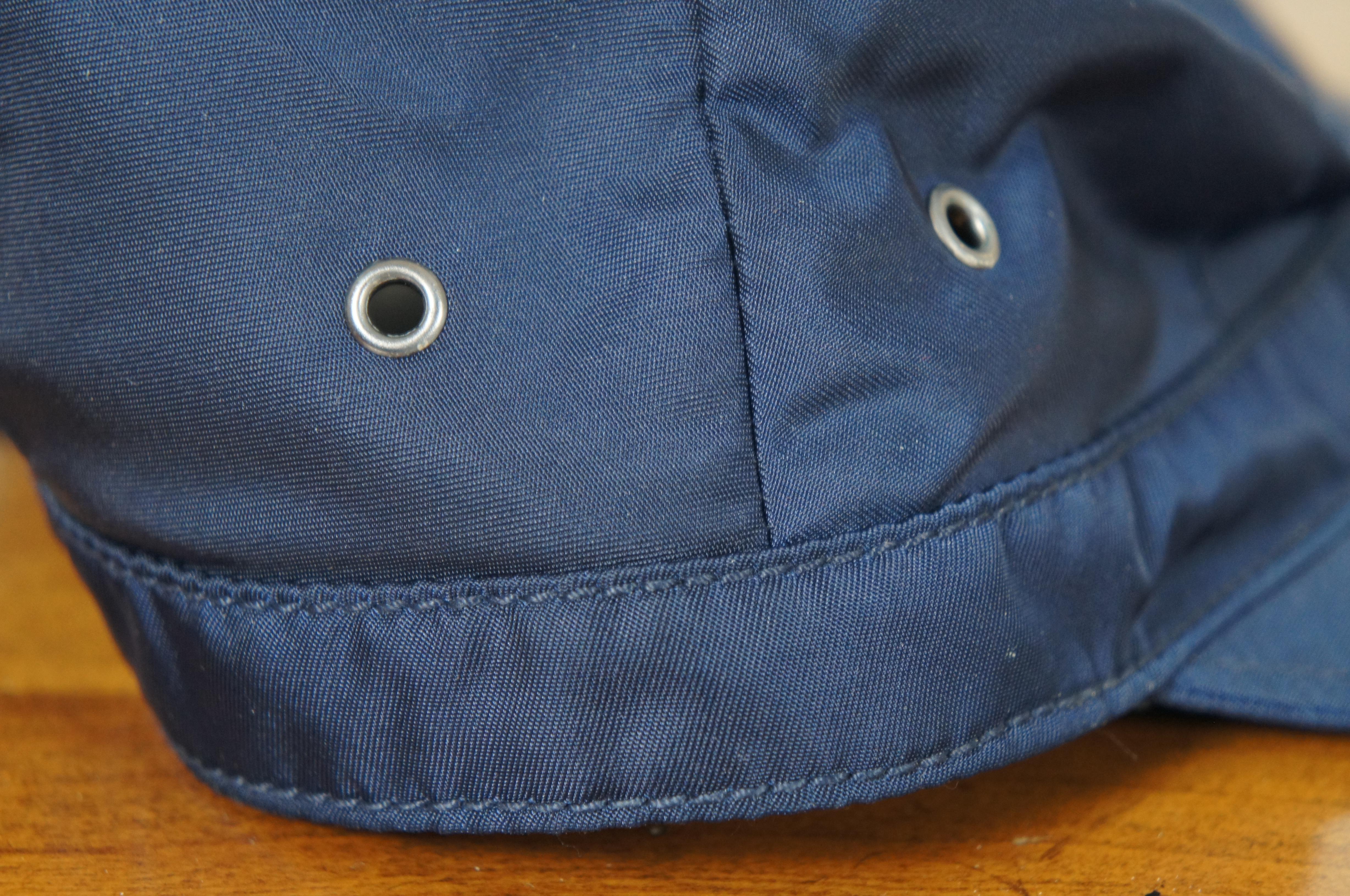 Vintage Prada Navy Blue Polymide Nylon Lambskin Cotton Short Brim Hat Cap Size M For Sale 4