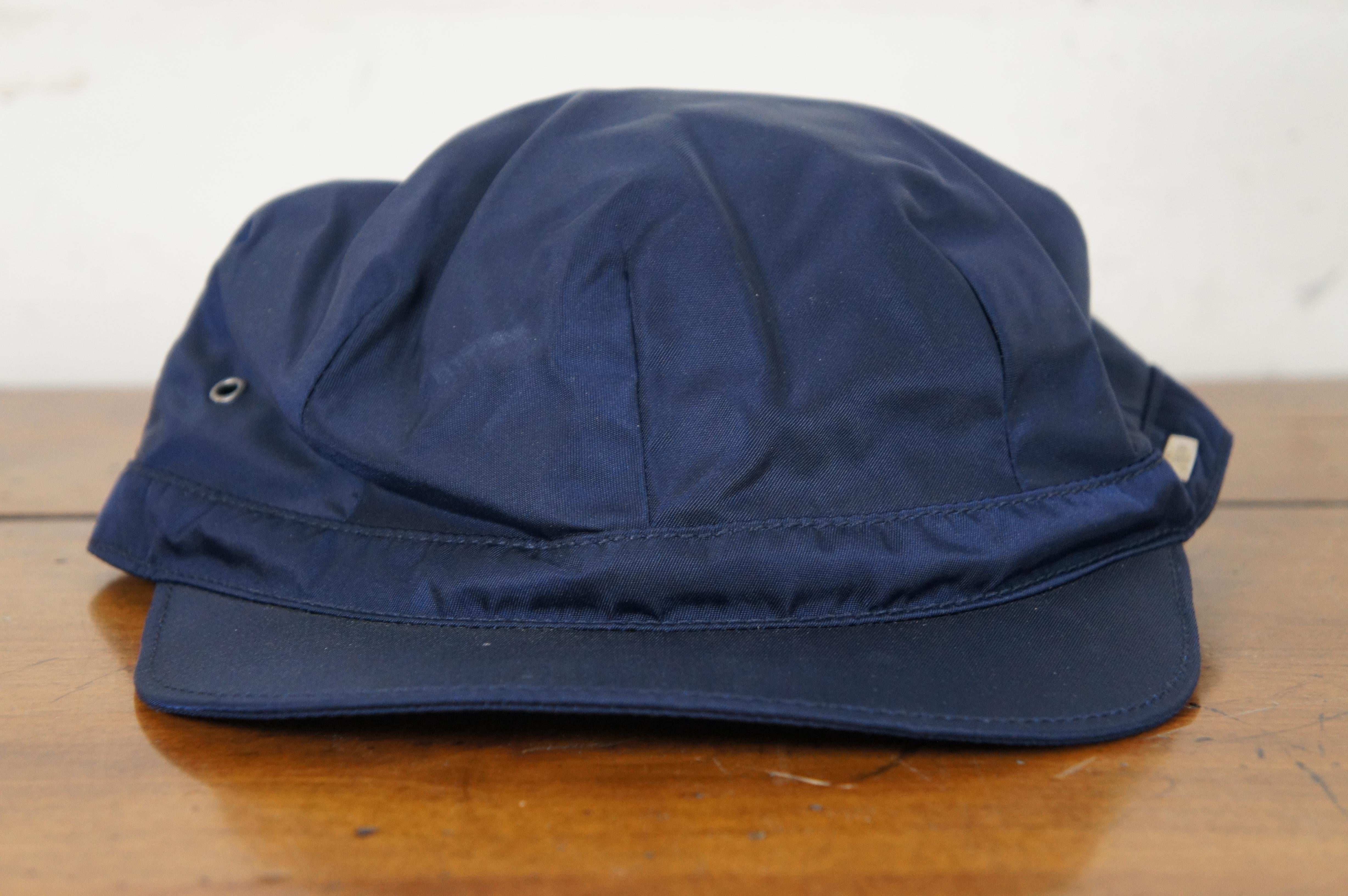 Modern Vintage Prada Navy Blue Polymide Nylon Lambskin Cotton Short Brim Hat Cap Size M For Sale