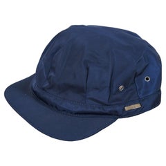 Vintage Prada Navy Blue Polymide Nylon Lambskin Cotton Short Brim Hat Cap Size M