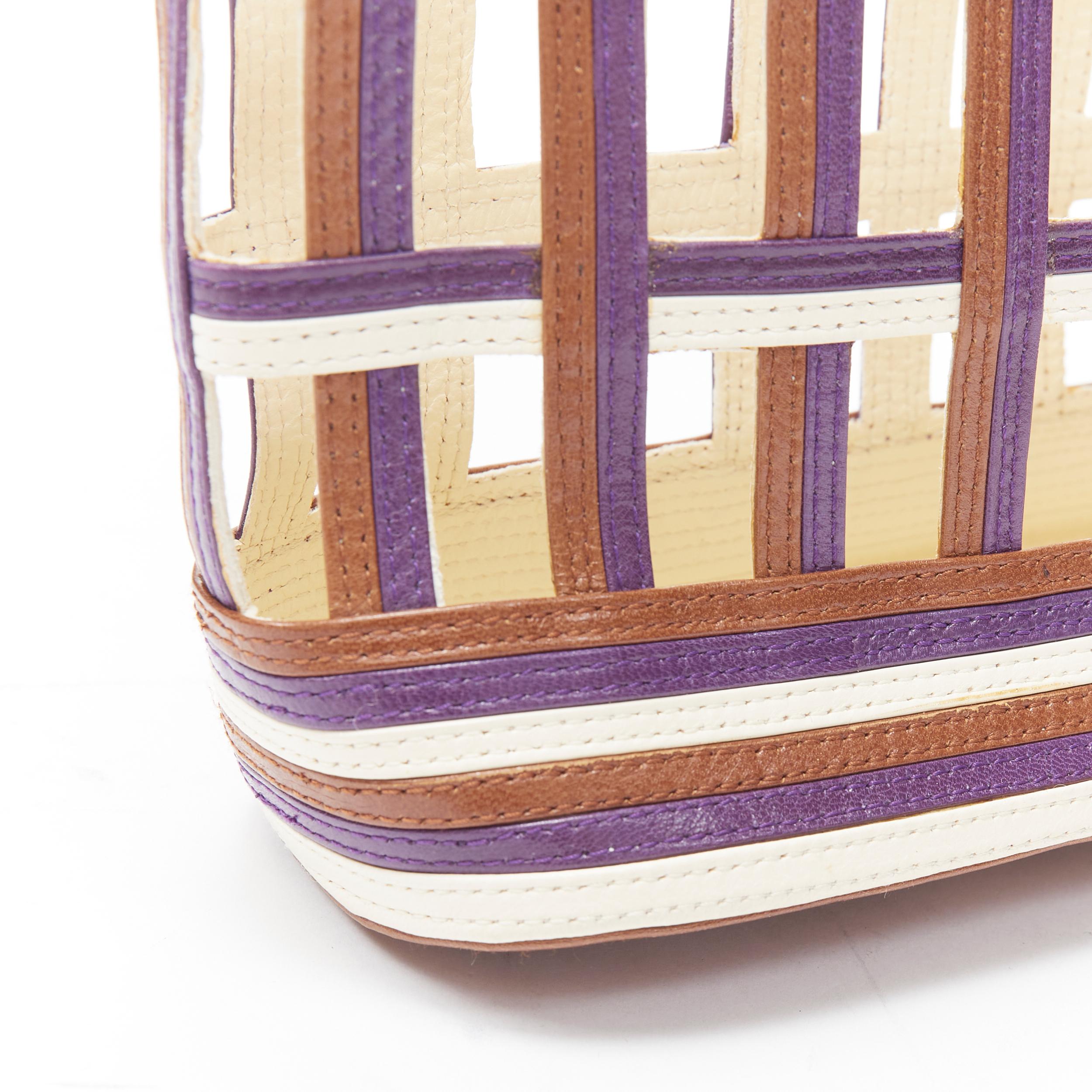 vintage PRADA purple brown cream lattice open weave mini top handle bag In Good Condition In Hong Kong, NT