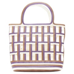Vintage PRADA violet marron crème treillis ouvert mini sac à main à poignée supérieure