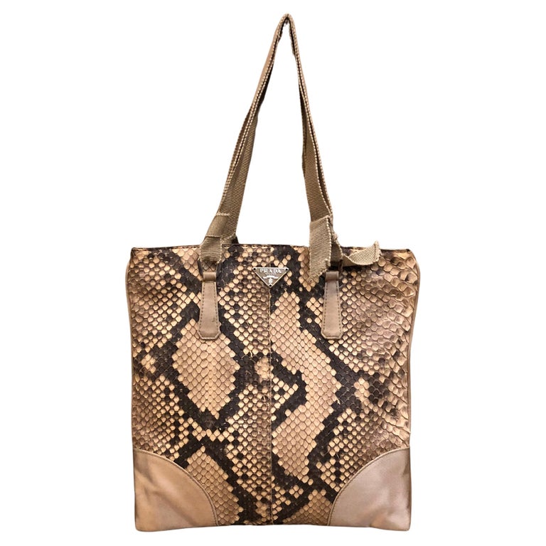 Vintage PRADA Python Satin Mini Flat Tote Handbag Brown Beige For Sale at  1stDibs | prada python bag