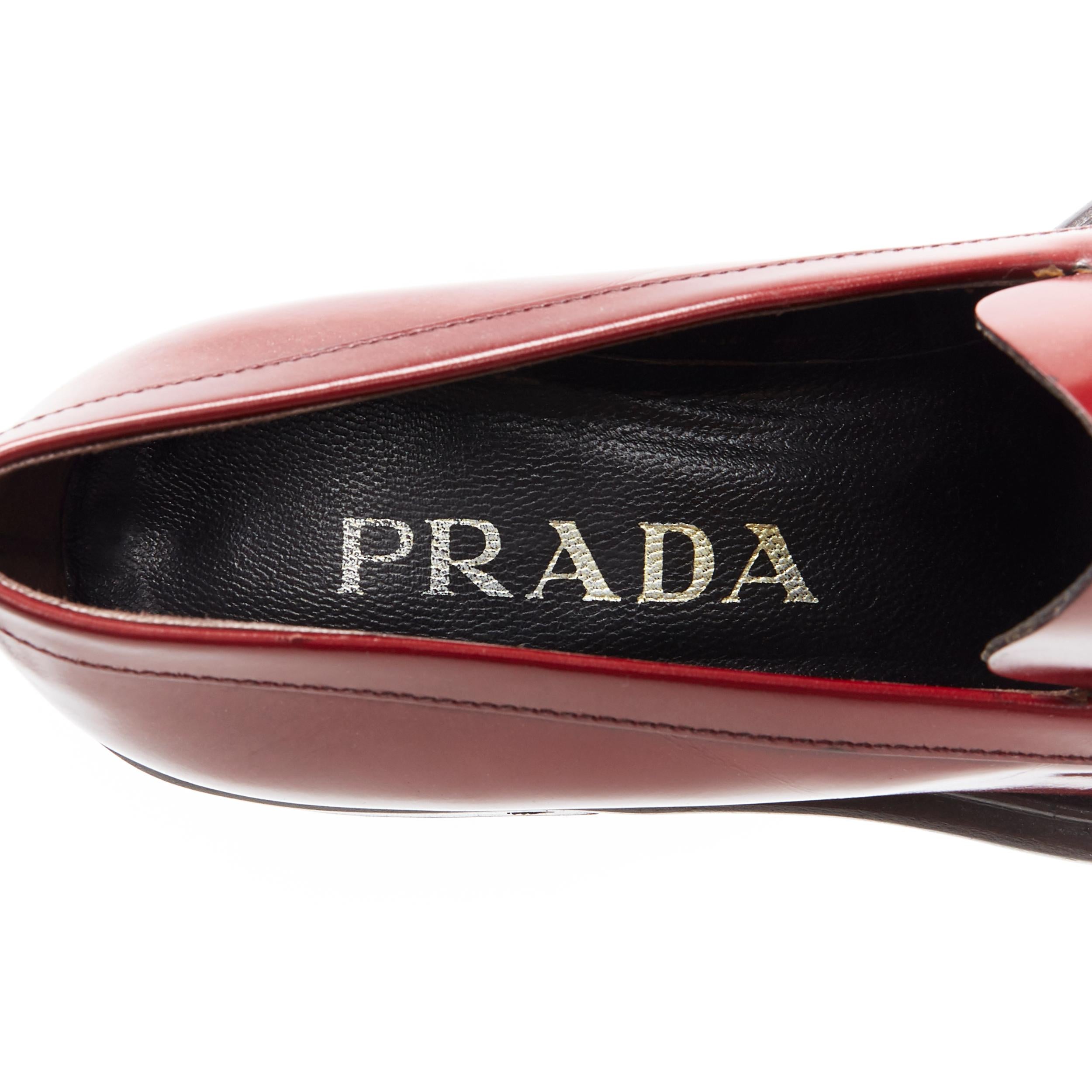 vintage PRADA red polished leather square toe chunky heel loafer EU34.5 2