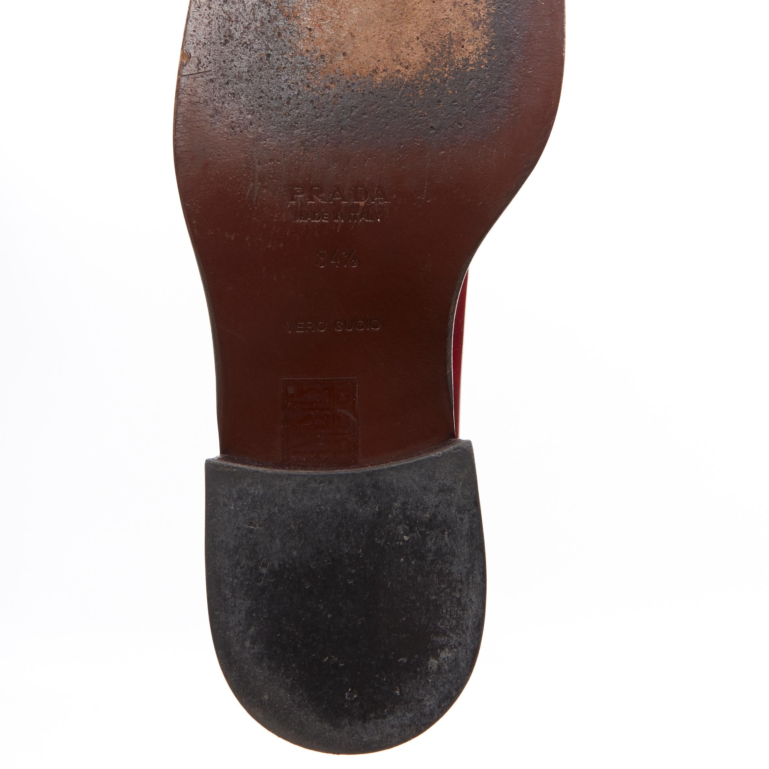 vintage PRADA red polished leather square toe chunky heel loafer EU34.5 3