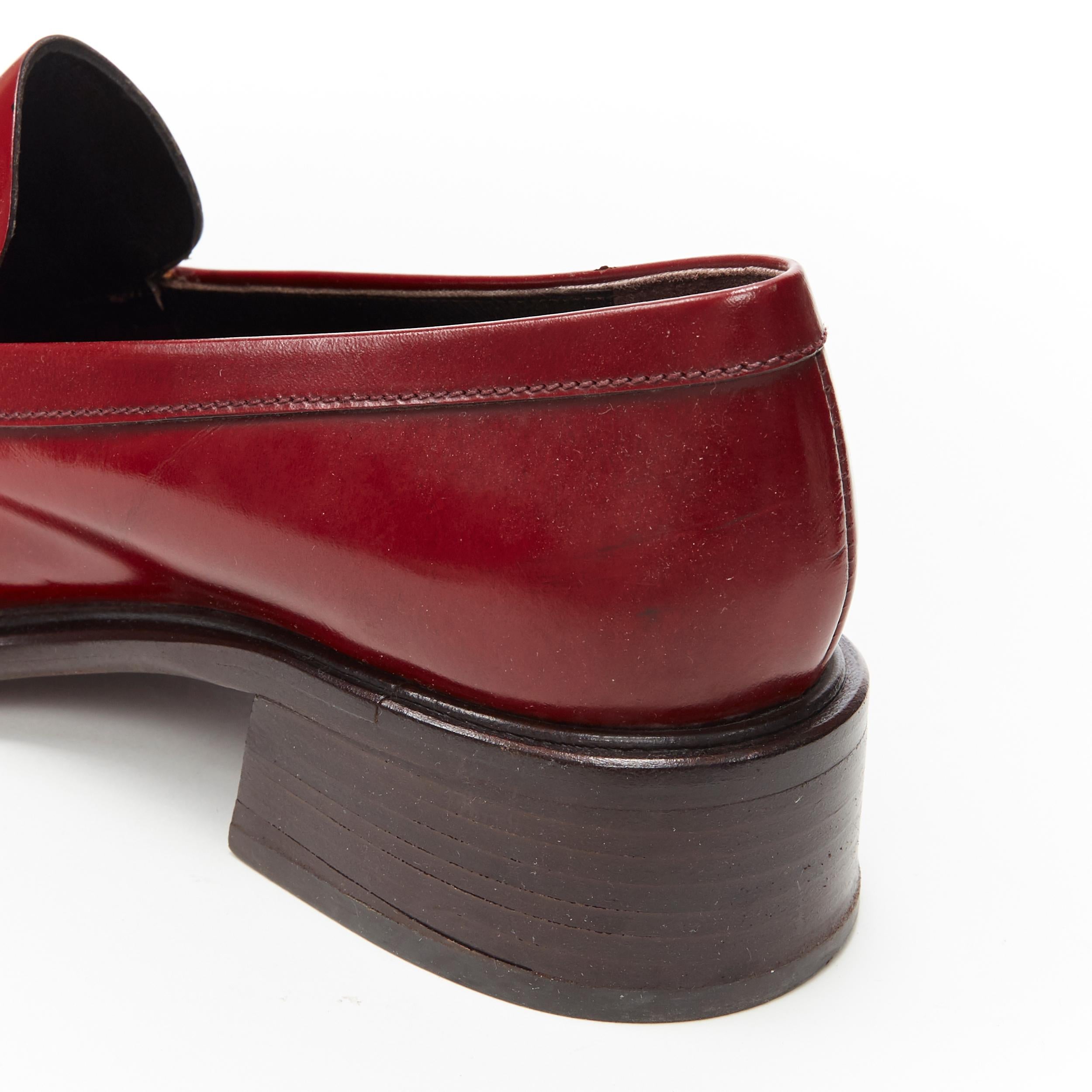 Women's vintage PRADA red polished leather square toe chunky heel loafer EU34.5