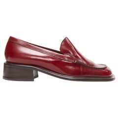 vintage PRADA red polished leather square toe chunky heel loafer EU34.5