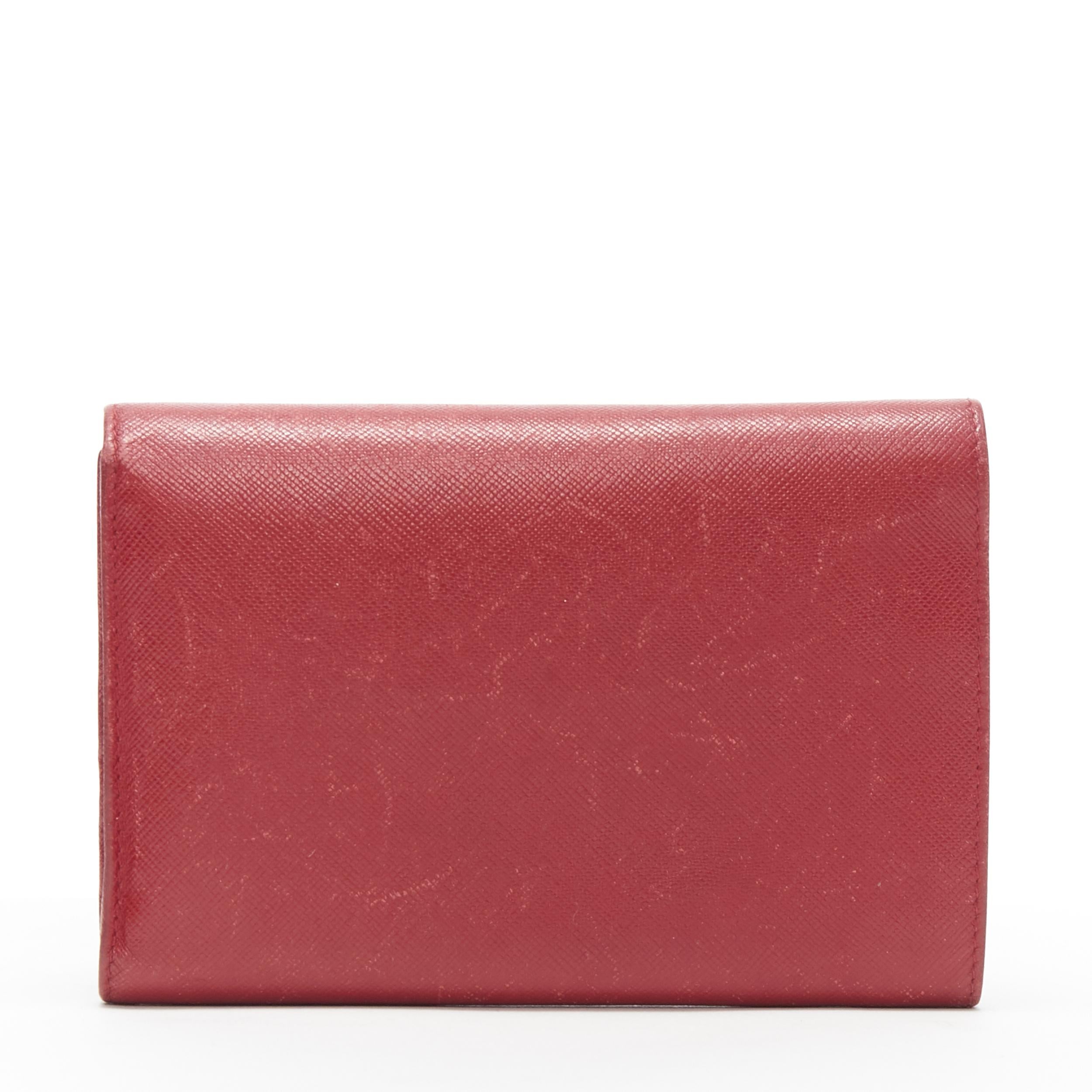 Red vintage PRADA red saffiano leather triangular plaque flap wallet