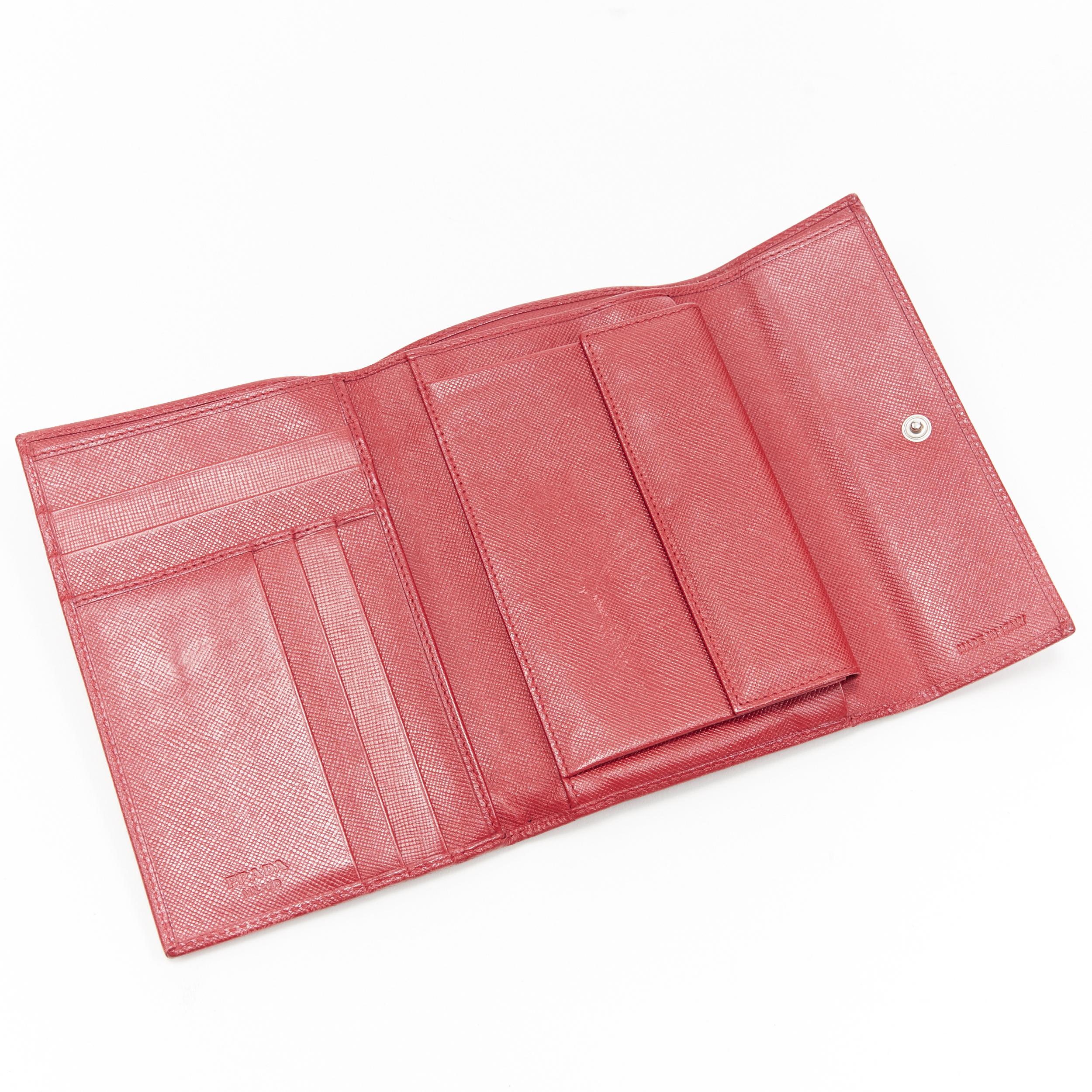 vintage PRADA red saffiano leather triangular plaque flap wallet 1