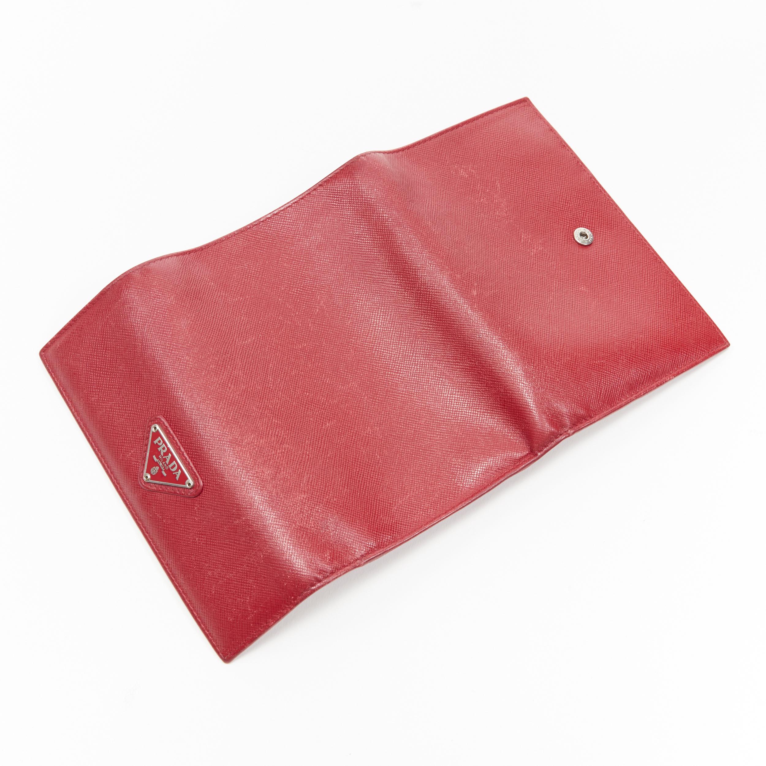 vintage PRADA red saffiano leather triangular plaque flap wallet 2