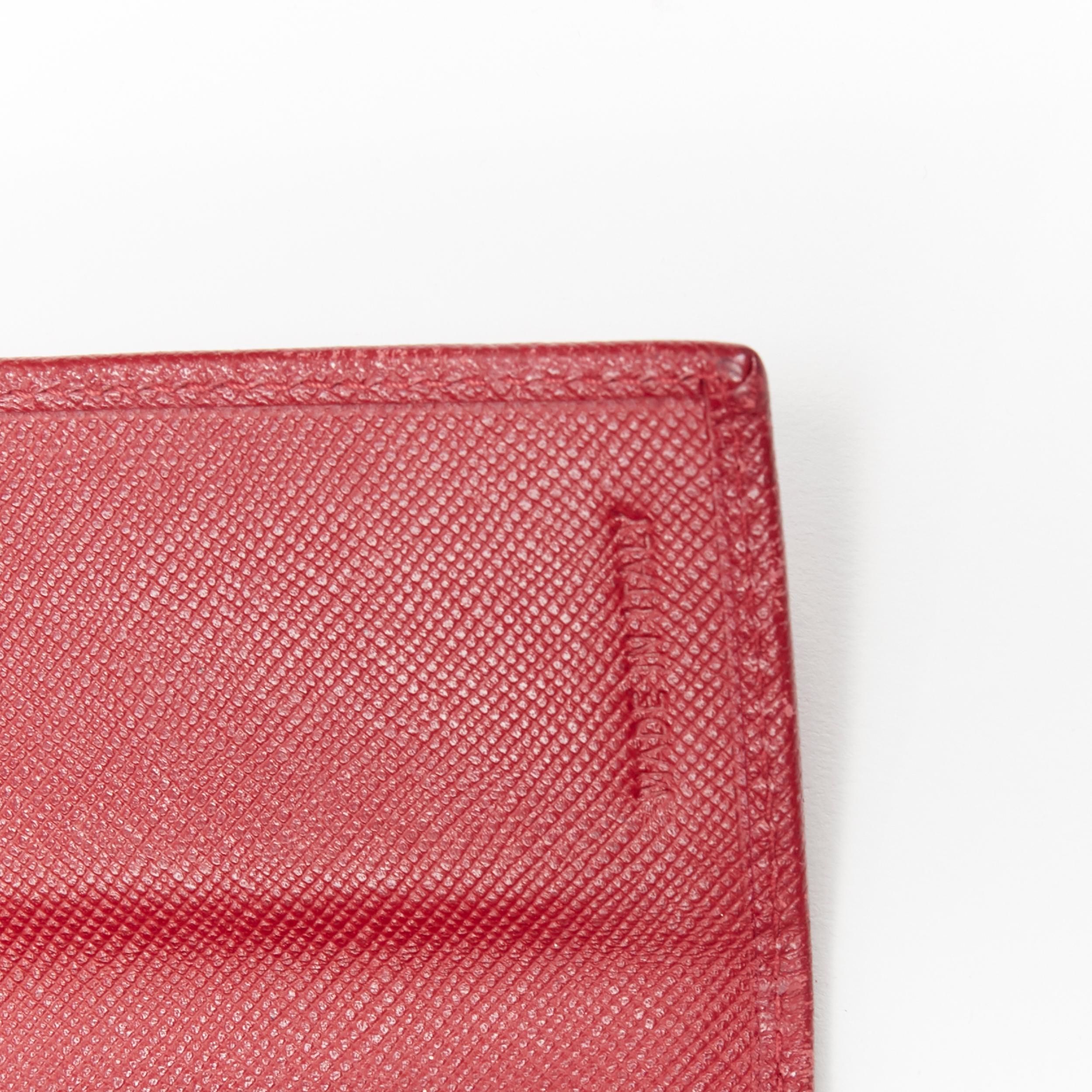 vintage PRADA red saffiano leather triangular plaque flap wallet 3