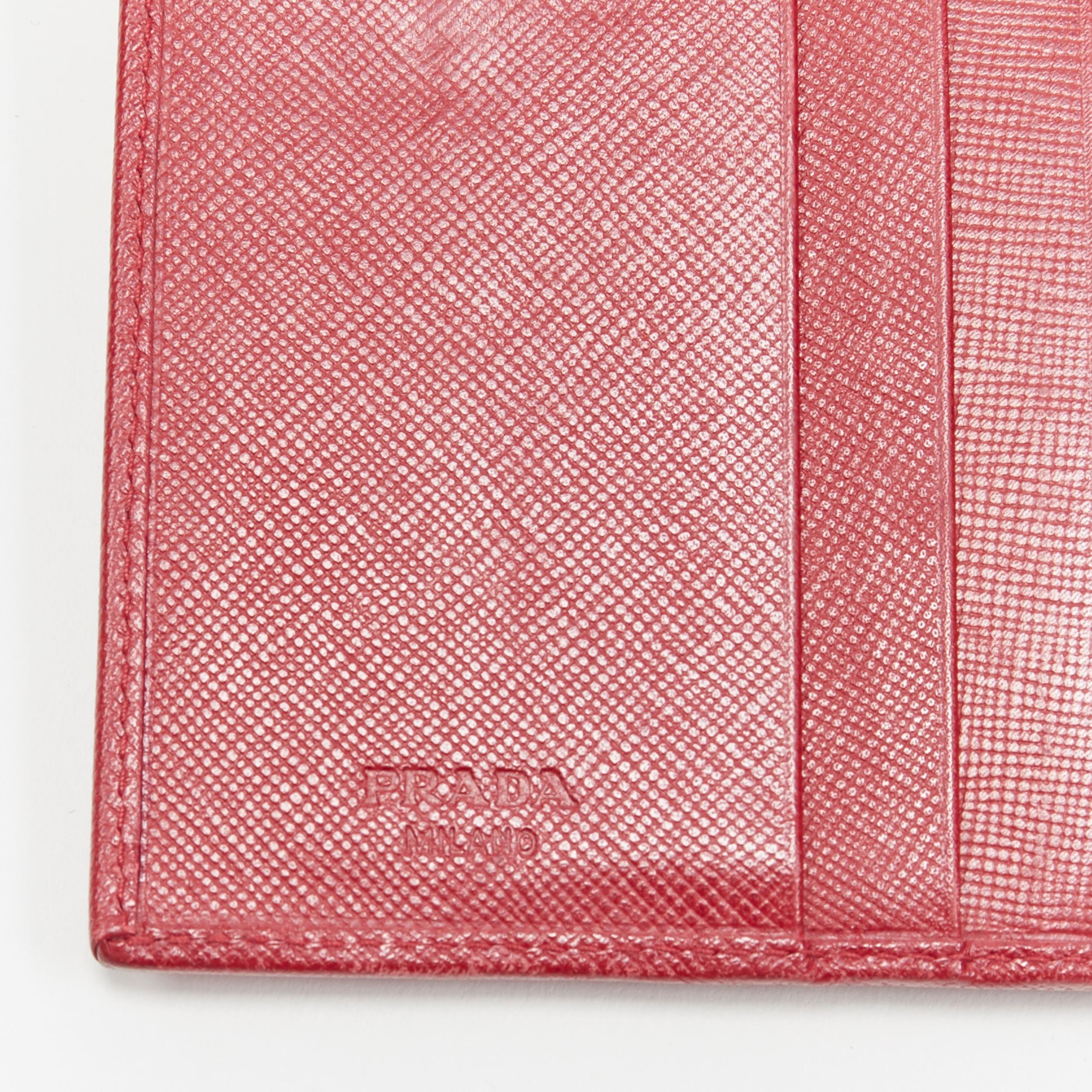 vintage PRADA red saffiano leather triangular plaque flap wallet 4