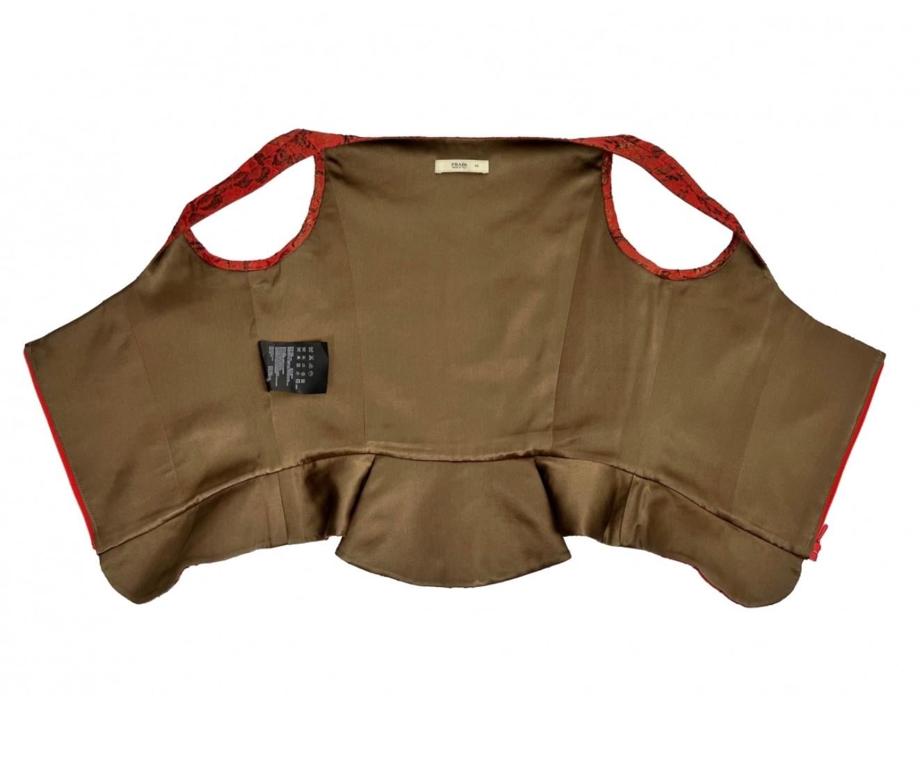 Vintage Prada Red Silk Brocade Corset Top- Circa 1999 In Good Condition For Sale In Woodland Hills, CA