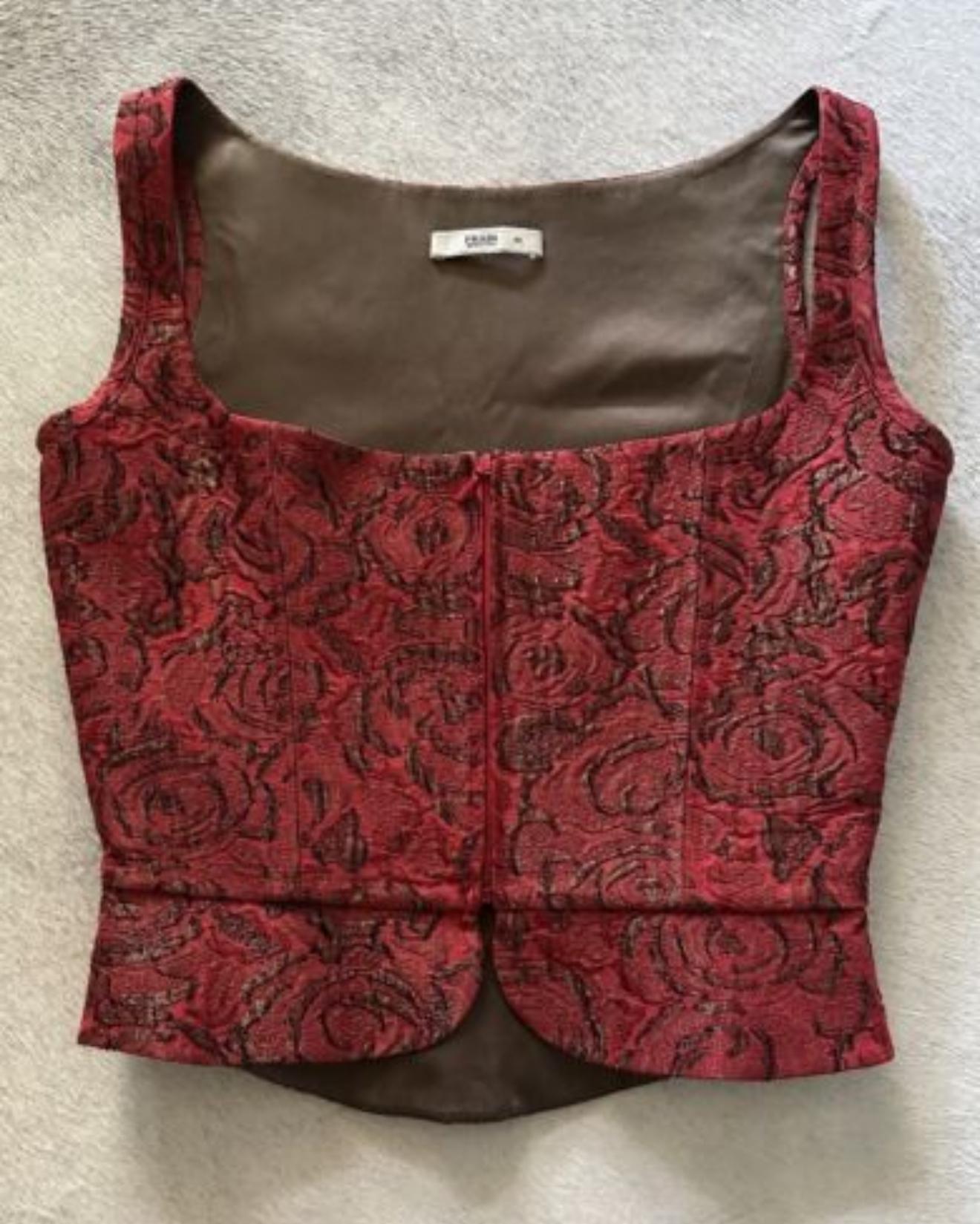 Women's Vintage Prada Red Silk Brocade Corset Top- Circa 1999 For Sale