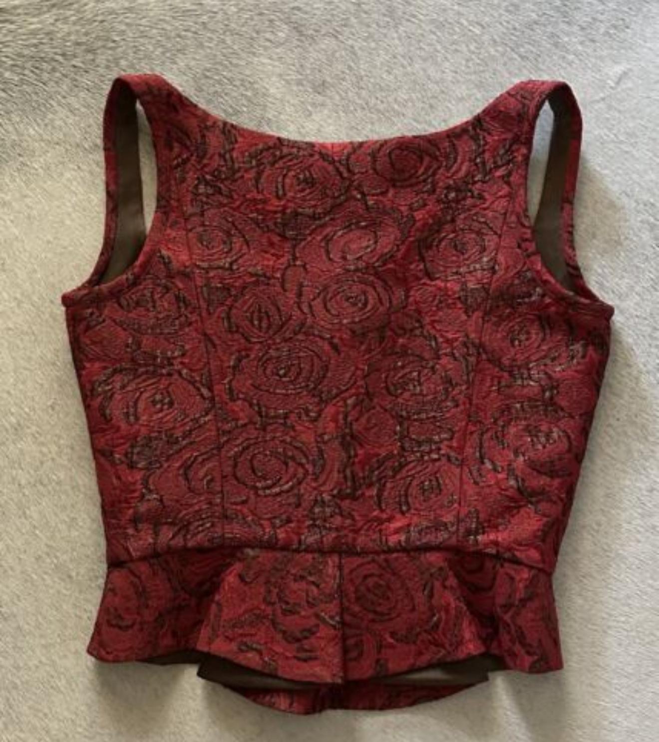 Vintage Prada Red Silk Brocade Corset Top- Circa 1999 For Sale 1