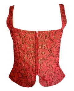 Vintage Prada Red Silk Brocade Corset Top- Circa 1999