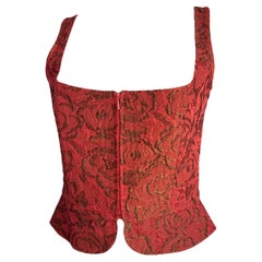 Vintage Prada Red Silk Brocade Corset Top- Circa 1999