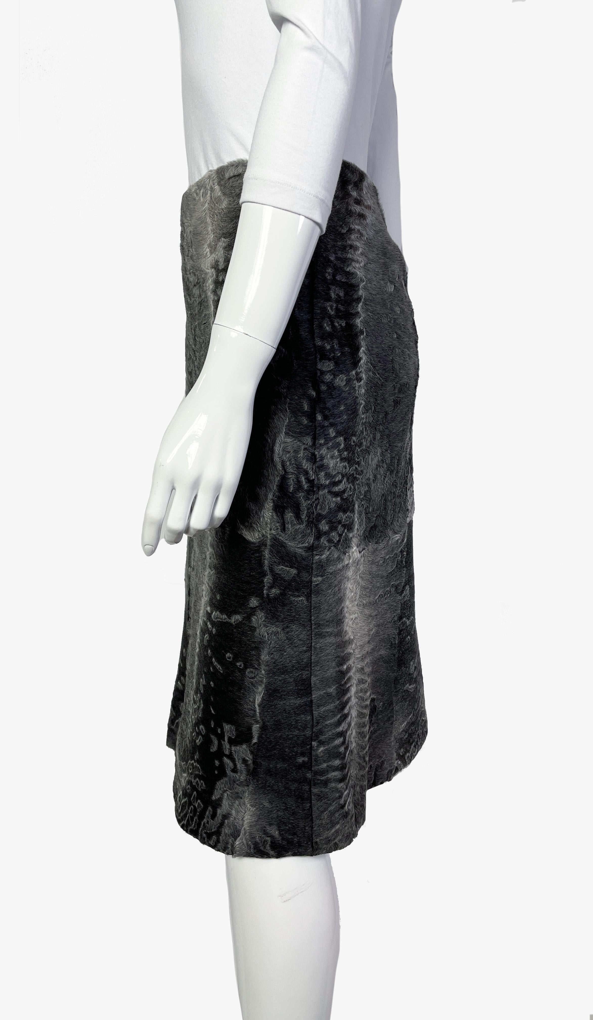 Gray Vintage Prada Runway grey patchwork fur skirt, Fall 1999