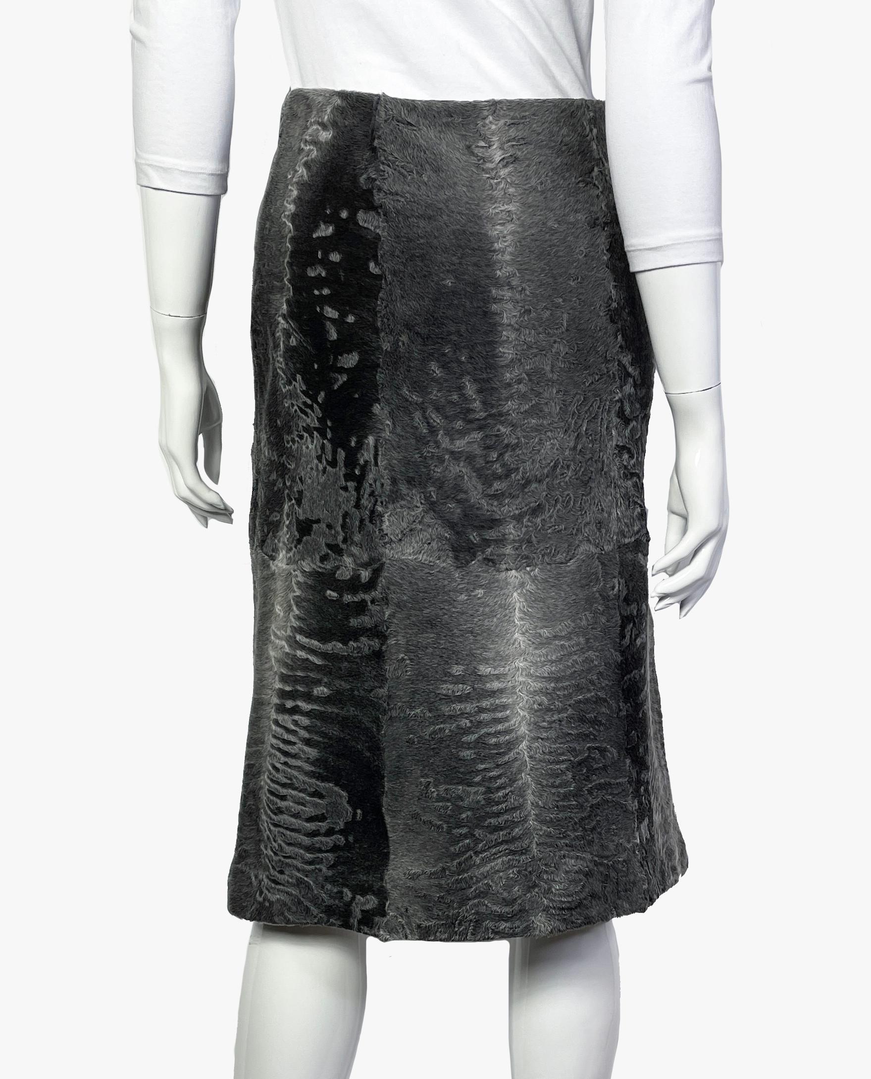 Women's Vintage Prada Runway grey patchwork fur skirt, Fall 1999 For Sale