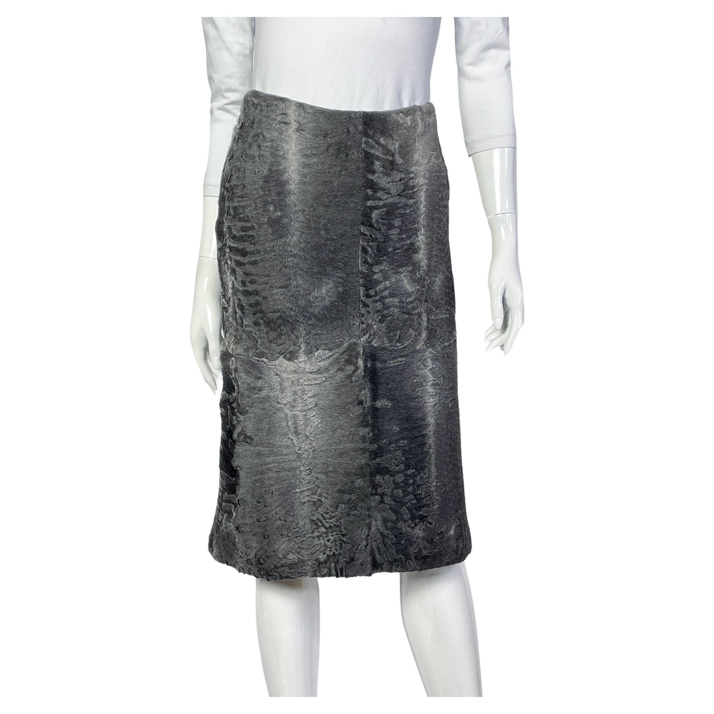 Vintage Prada Runway grey patchwork fur skirt, Fall 1999 For Sale