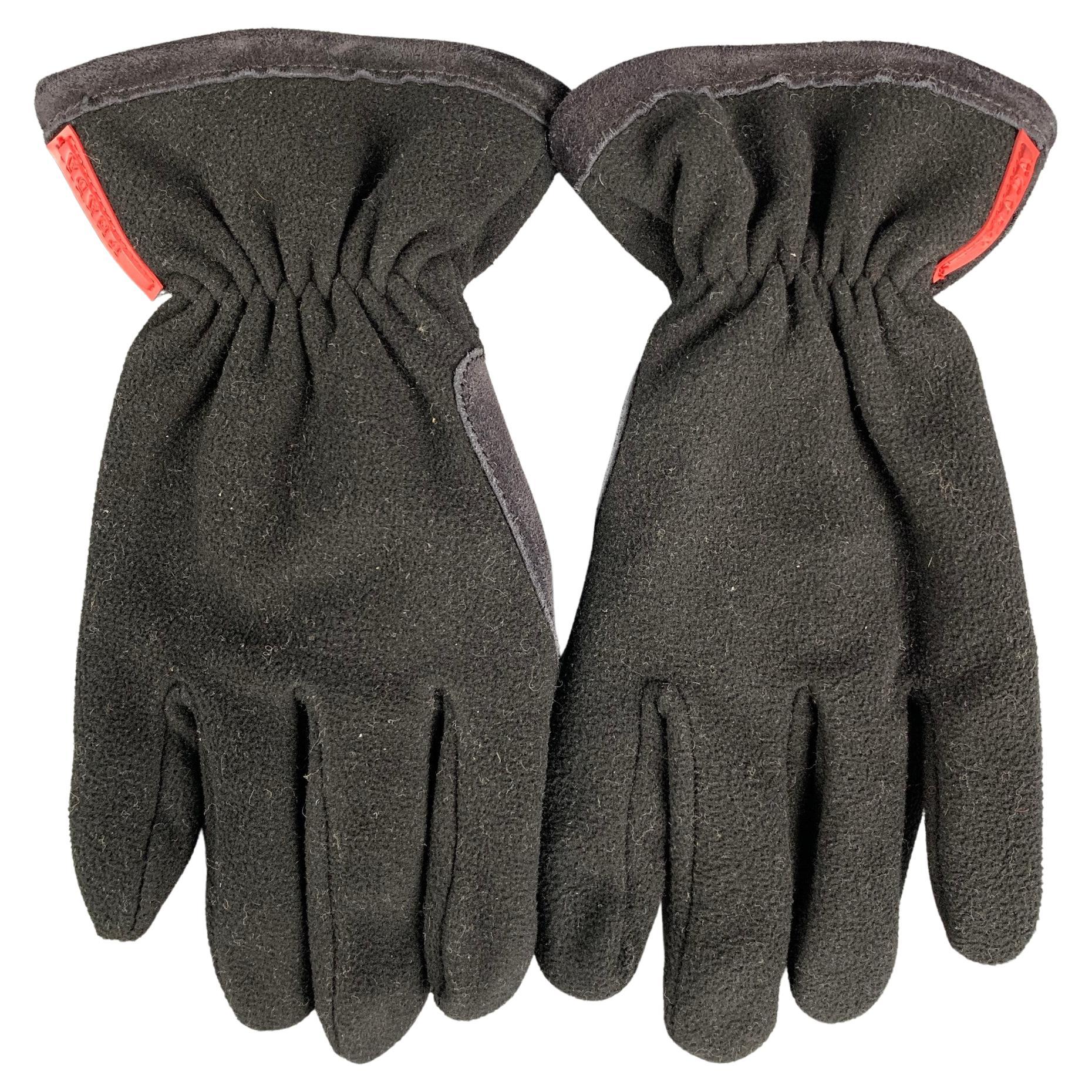 Vintage PRADA Size 7 Black Mixed Fabrics Polyester Blend Gloves at 