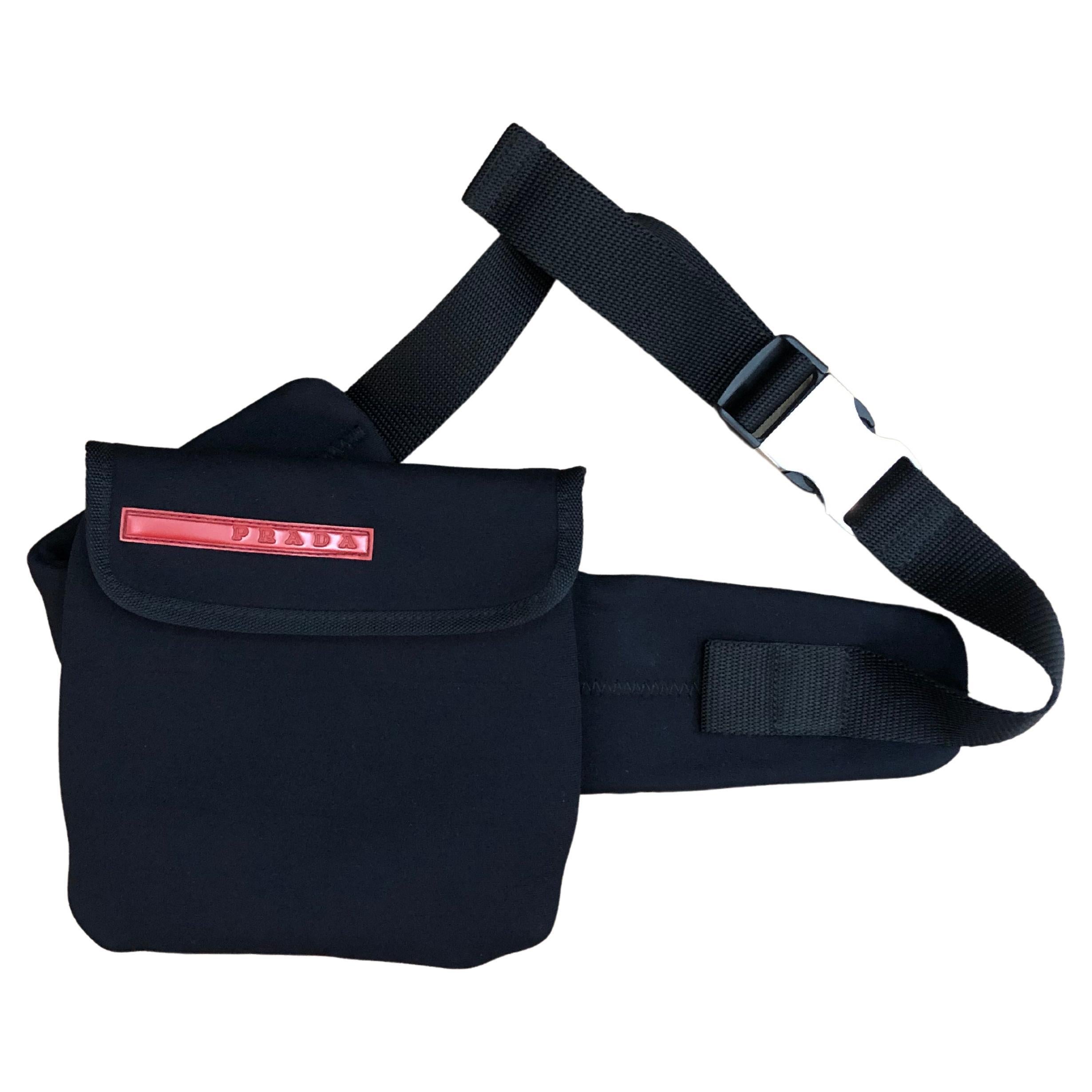 Vintage PRADA Sports Line Belt Bag Black Microfiber Unisex en vente