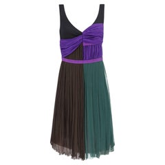 Vintage Prada Spring 2005 Pleated Draped Green & Purple Silk Chiffon Mini Dress