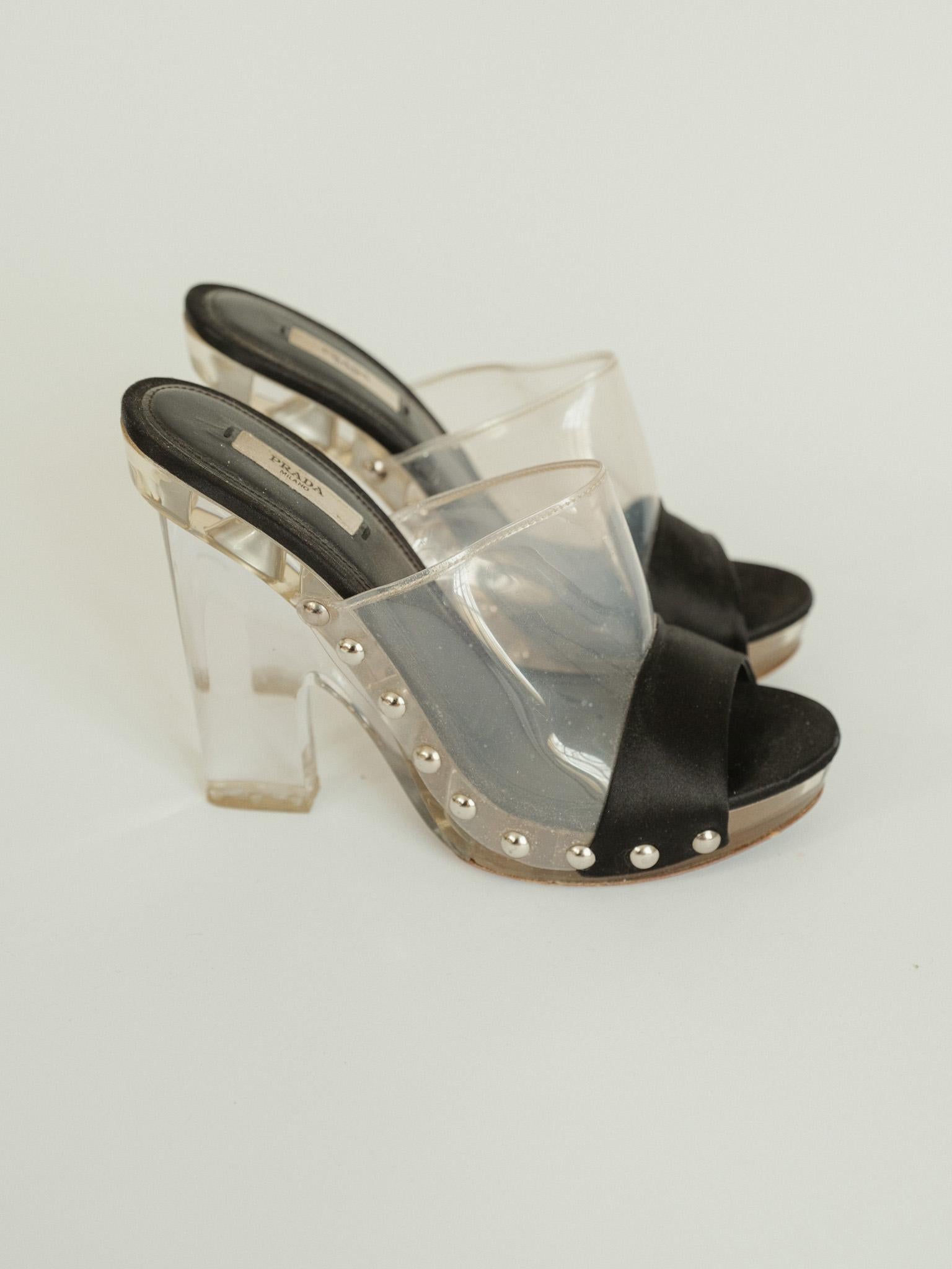 Women's Vintage Prada Studded Clear Perspex Plastic Platfrom Heels size 38  For Sale