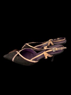 Escarpins Prada vintage en daim avec bride en cuir phython